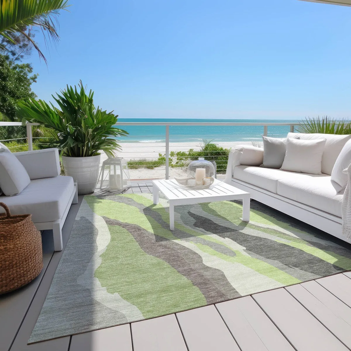 Machine Washable Indoor/ Outdoor Abstract Contemporary Chantille Rug