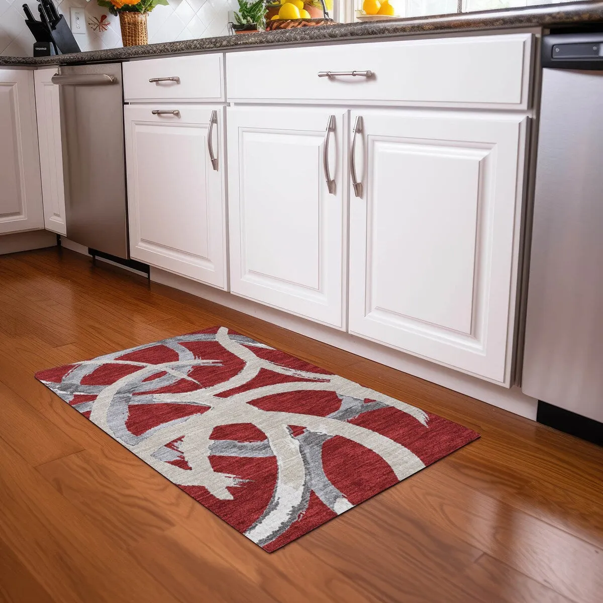 Machine Washable Indoor/ Outdoor Abstract Contemporary Chantille Rug