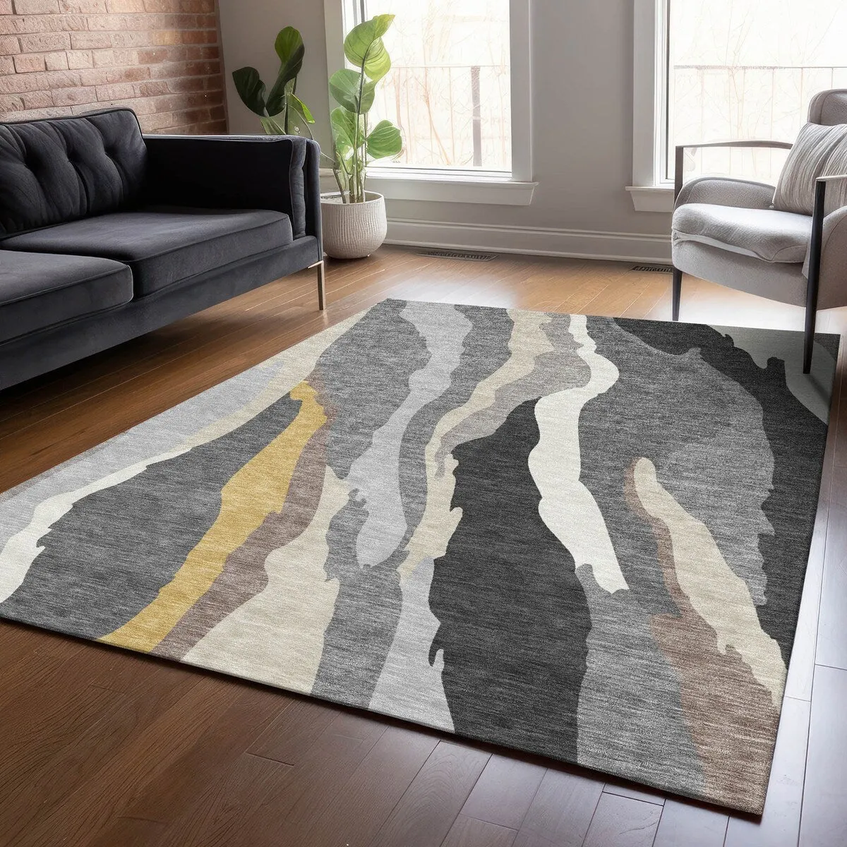 Machine Washable Indoor/ Outdoor Abstract Contemporary Chantille Rug