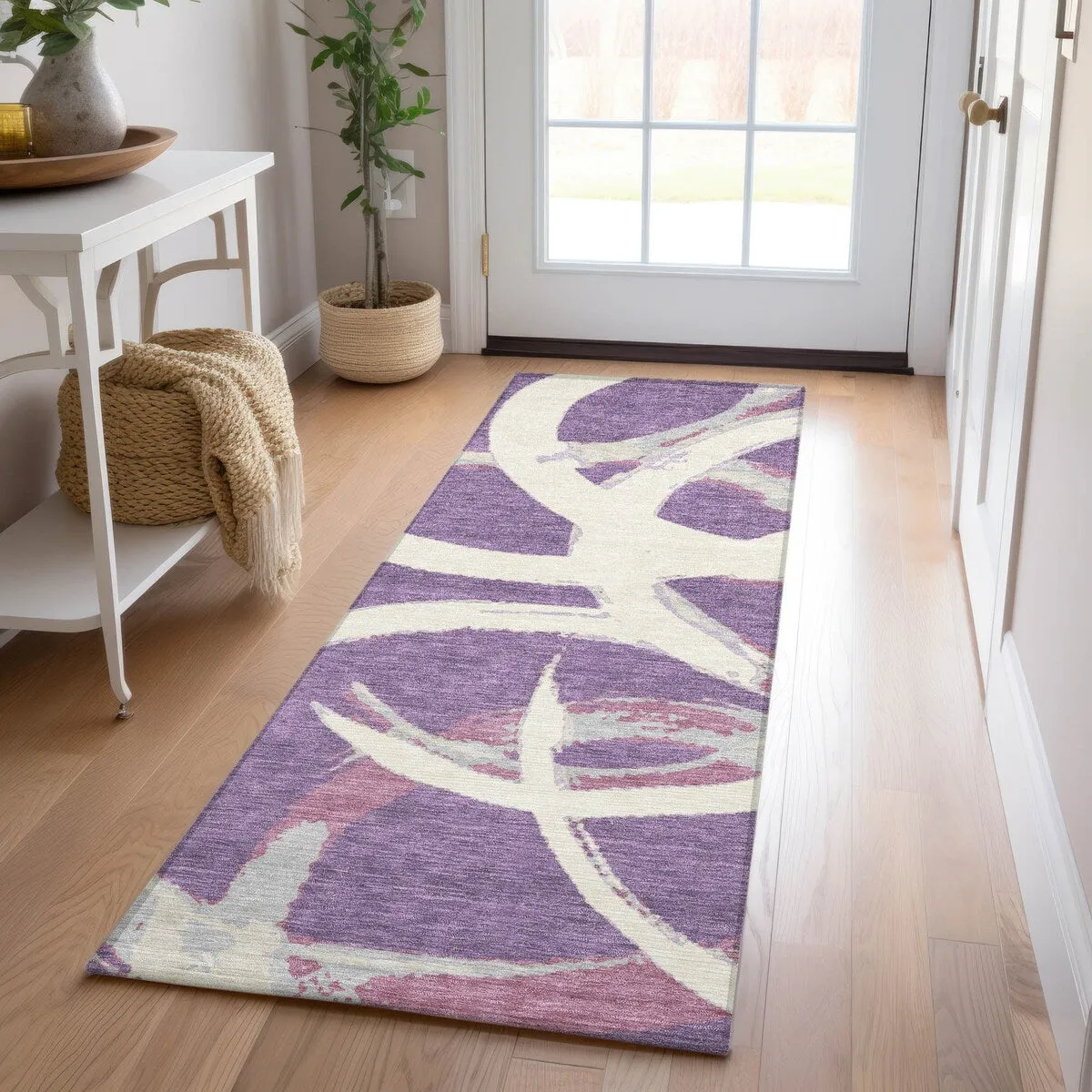 Machine Washable Indoor/ Outdoor Abstract Contemporary Chantille Rug