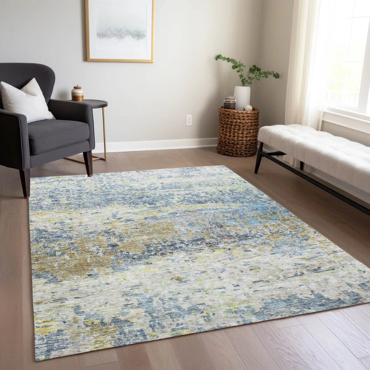 Machine Washable Indoor/ Outdoor Abstract Contemporary Chantille Rug