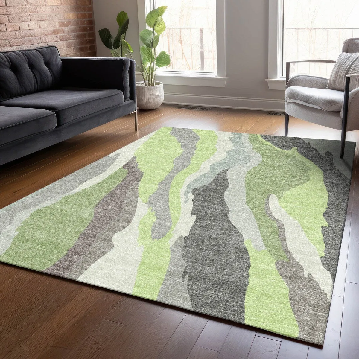 Machine Washable Indoor/ Outdoor Abstract Contemporary Chantille Rug