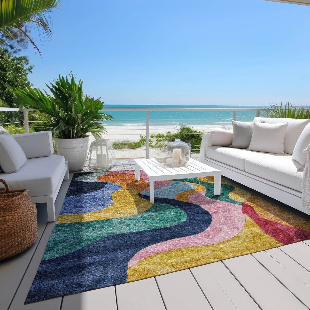 Machine Washable Indoor/ Outdoor Abstract Contemporary Chantille Rug