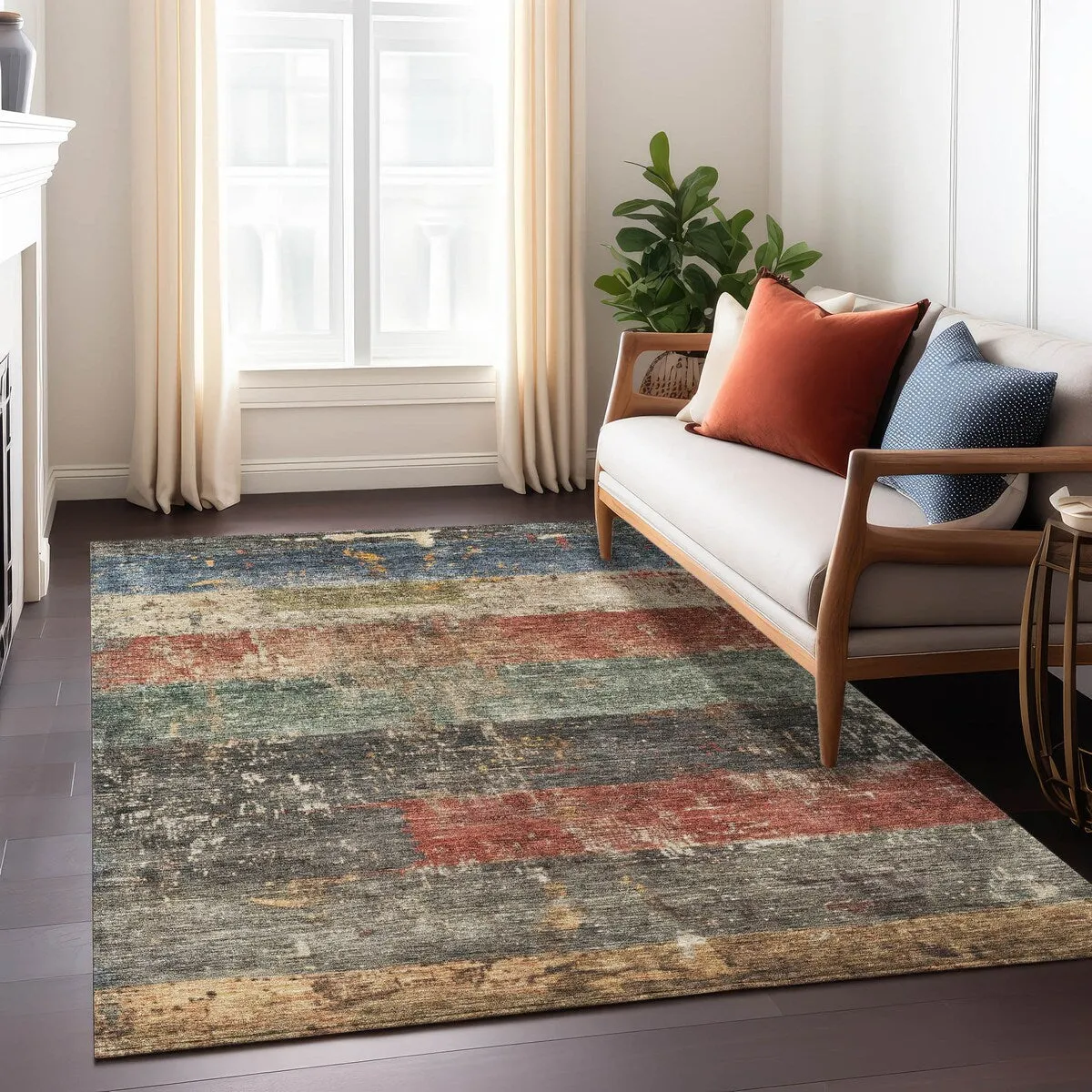 Machine Washable Indoor/ Outdoor Abstract Contemporary Chantille Rug