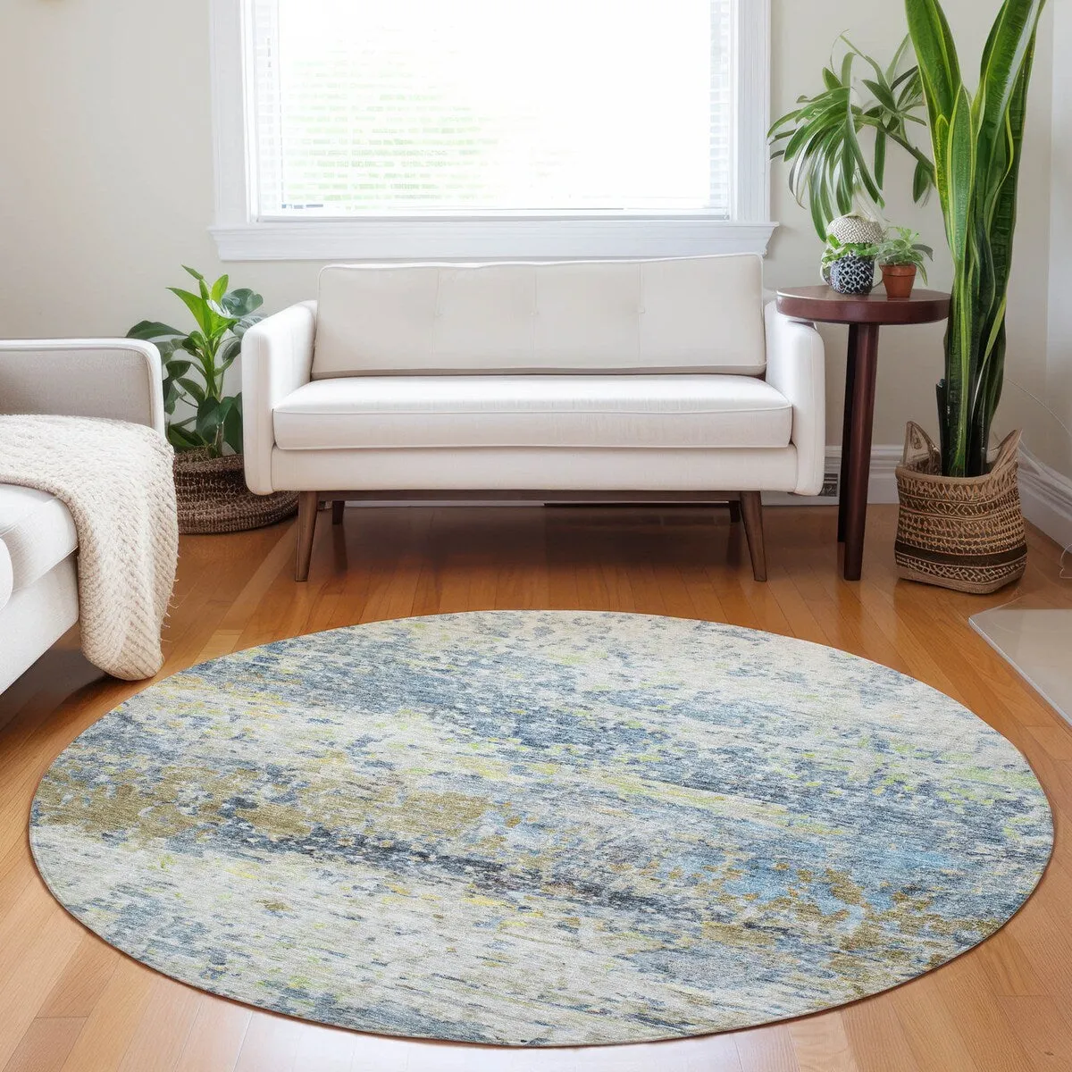 Machine Washable Indoor/ Outdoor Abstract Contemporary Chantille Rug