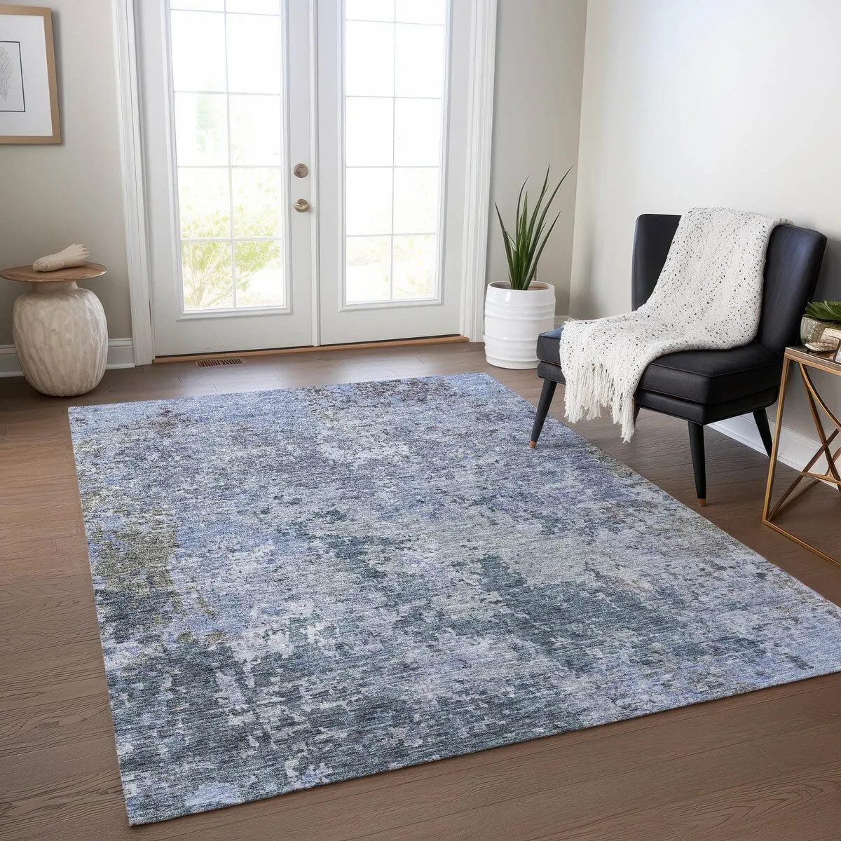 Machine Washable Indoor/ Outdoor Abstract Contemporary Chantille Rug
