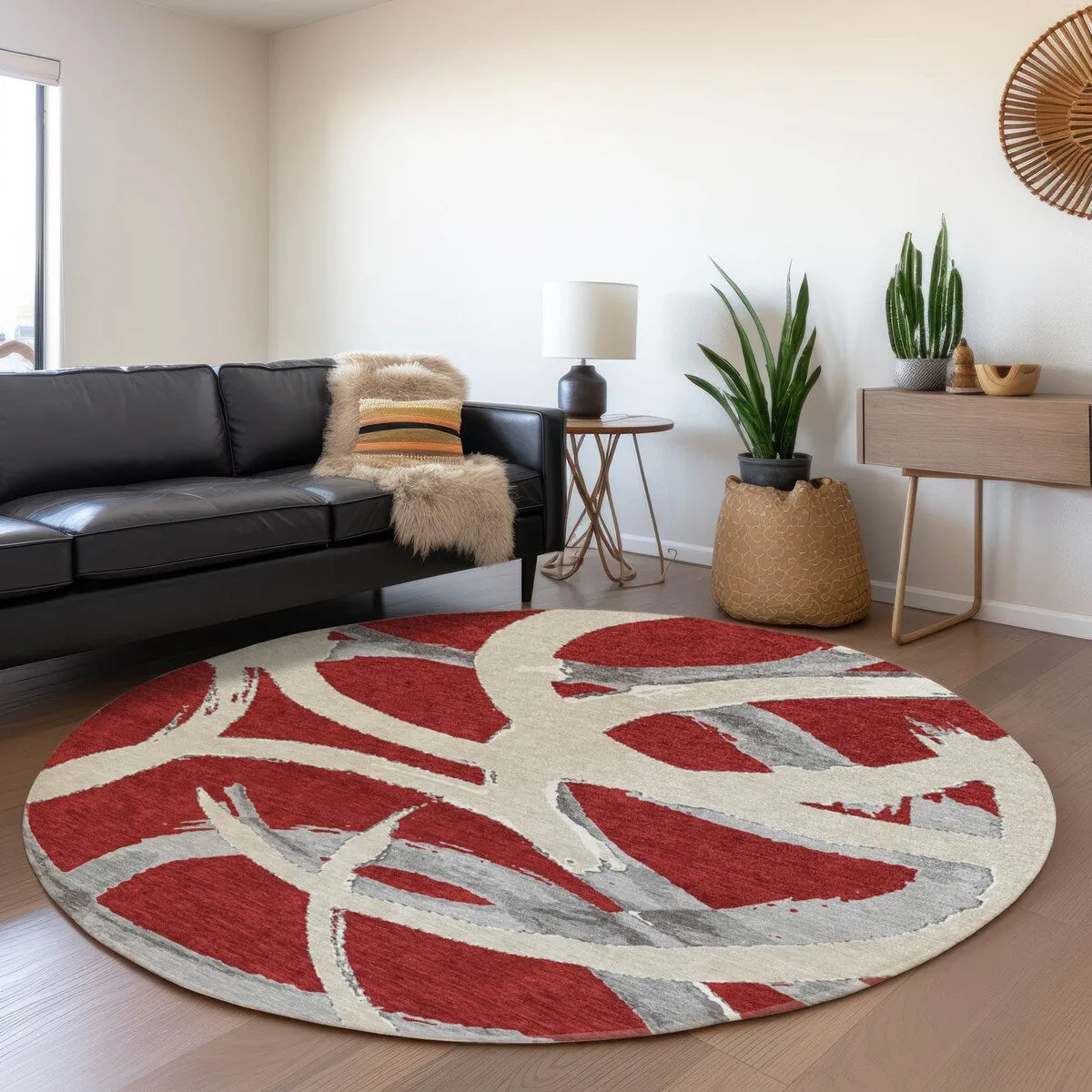 Machine Washable Indoor/ Outdoor Abstract Contemporary Chantille Rug