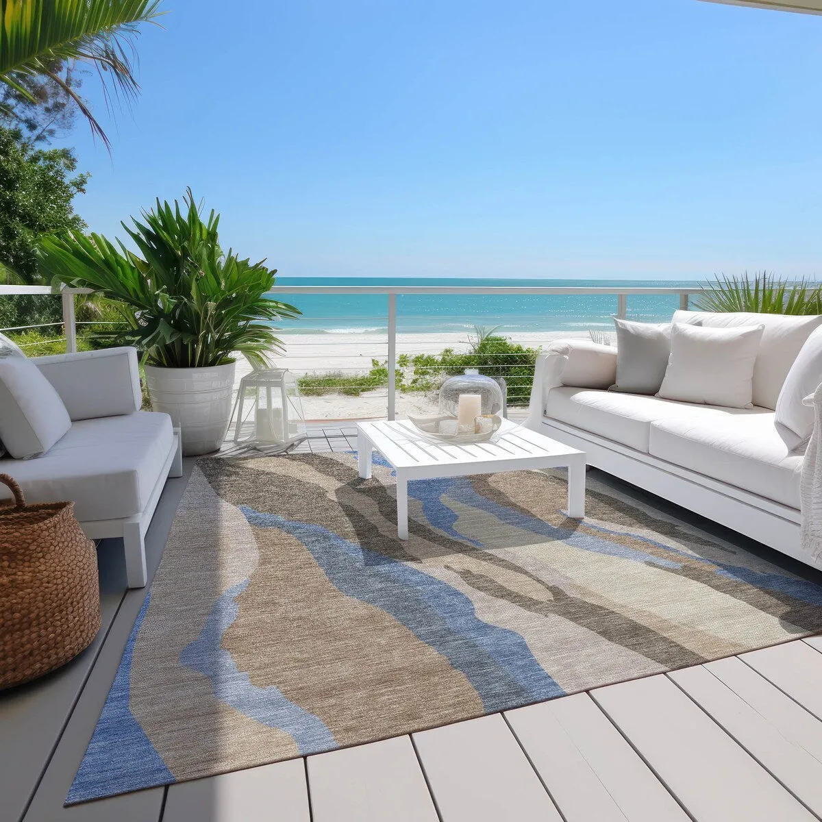 Machine Washable Indoor/ Outdoor Abstract Contemporary Chantille Rug