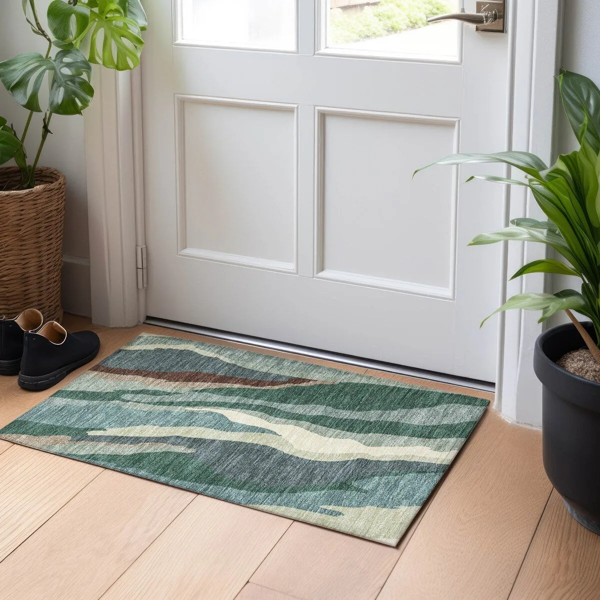 Machine Washable Indoor/ Outdoor Abstract Contemporary Chantille Rug