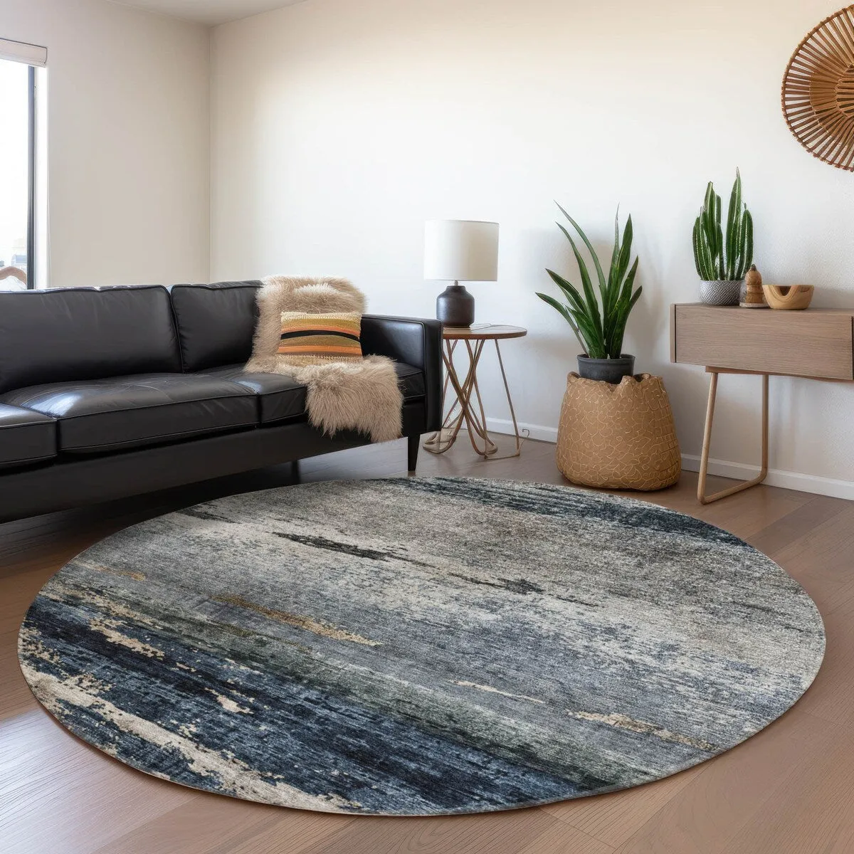 Machine Washable Indoor/ Outdoor Abstract Contemporary Chantille Rug