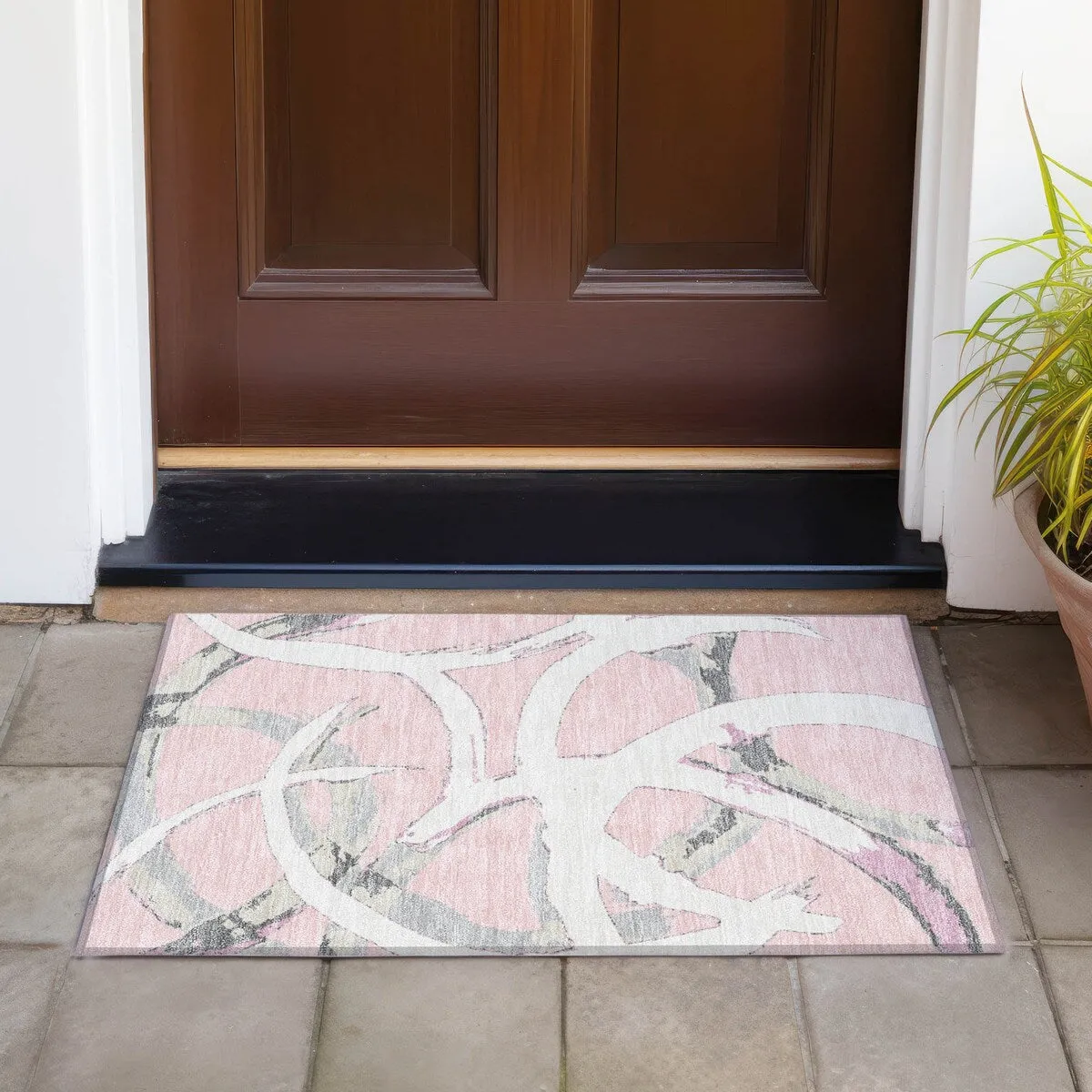 Machine Washable Indoor/ Outdoor Abstract Contemporary Chantille Rug