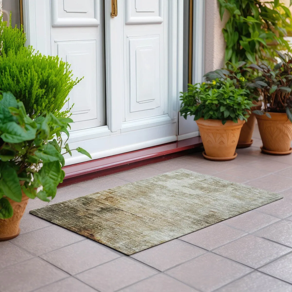Machine Washable Indoor/ Outdoor Abstract Contemporary Chantille Rug
