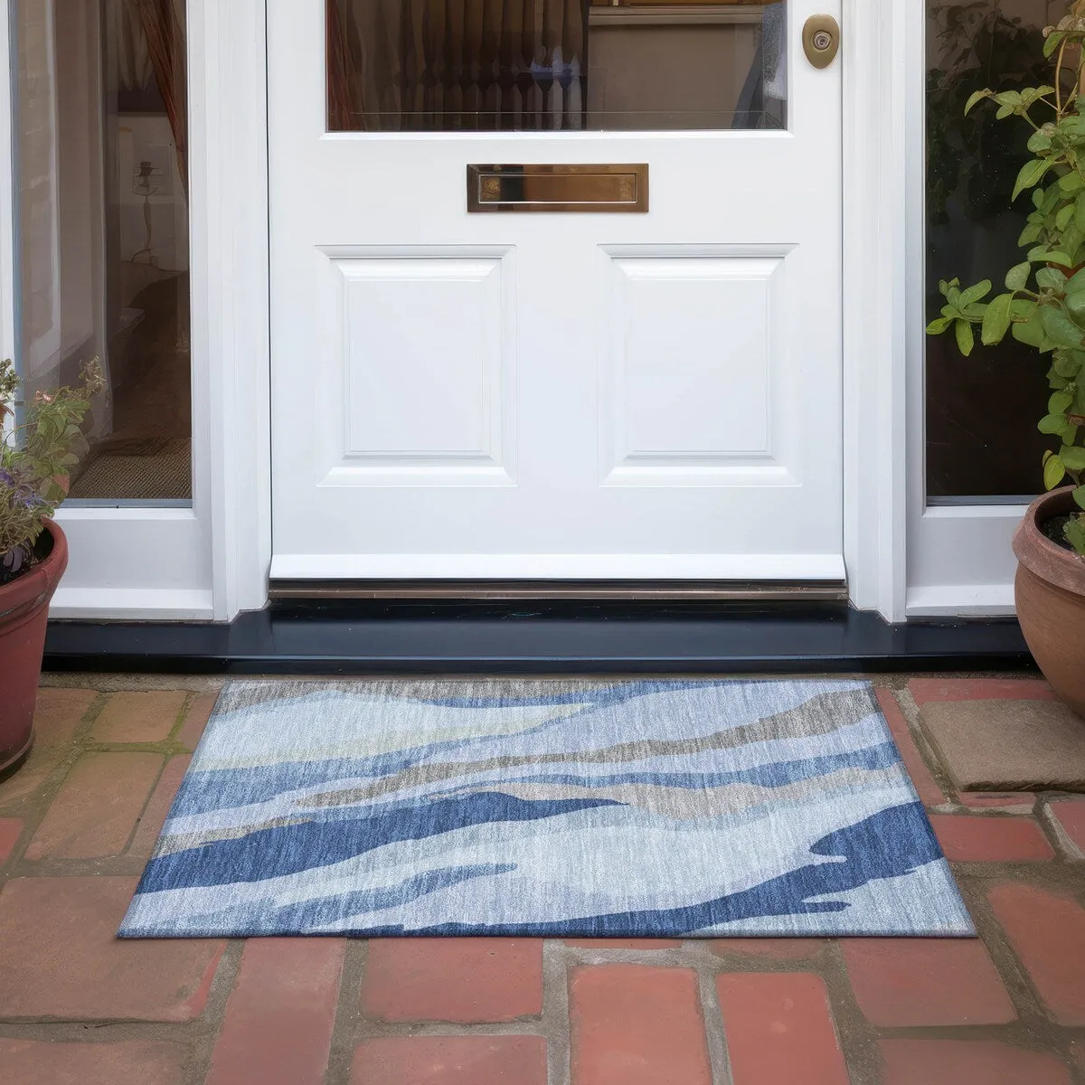 Machine Washable Indoor/ Outdoor Abstract Contemporary Chantille Rug