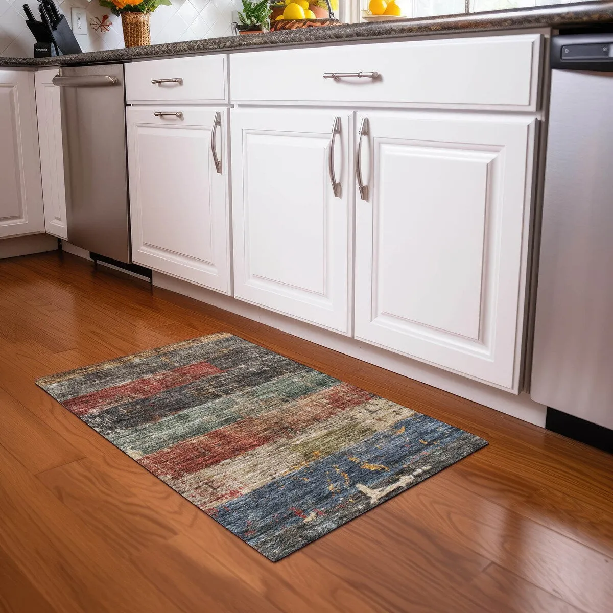 Machine Washable Indoor/ Outdoor Abstract Contemporary Chantille Rug