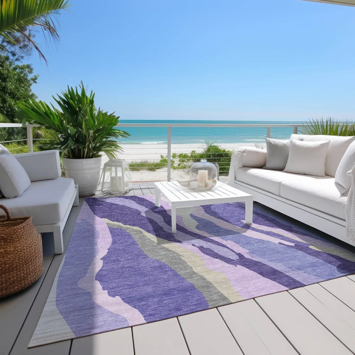 Machine Washable Indoor/ Outdoor Abstract Contemporary Chantille Rug