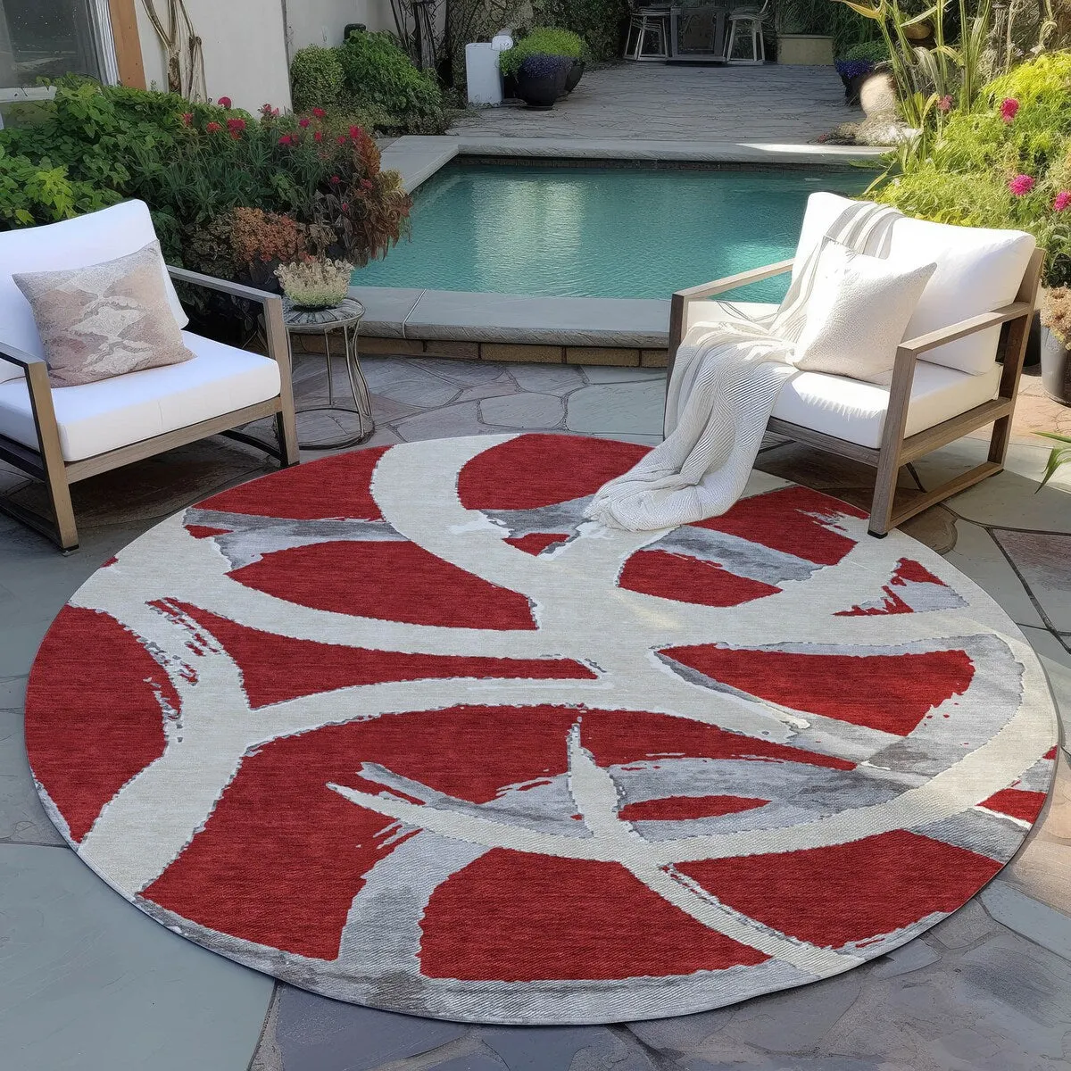 Machine Washable Indoor/ Outdoor Abstract Contemporary Chantille Rug
