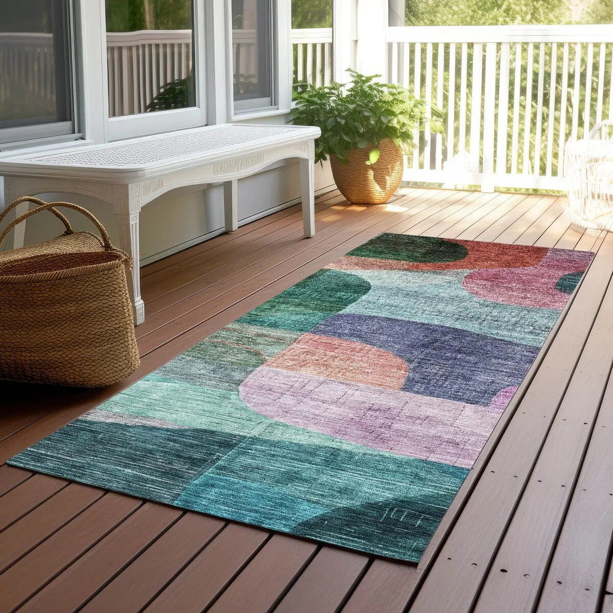 Machine Washable Indoor/ Outdoor Abstract Contemporary Chantille Rug