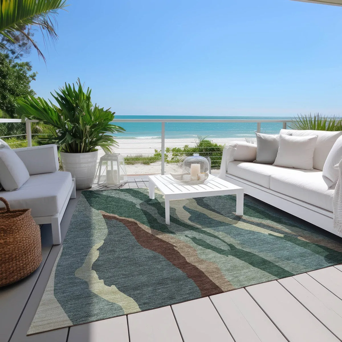 Machine Washable Indoor/ Outdoor Abstract Contemporary Chantille Rug