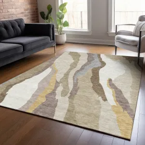 Machine Washable Indoor/ Outdoor Abstract Contemporary Chantille Rug