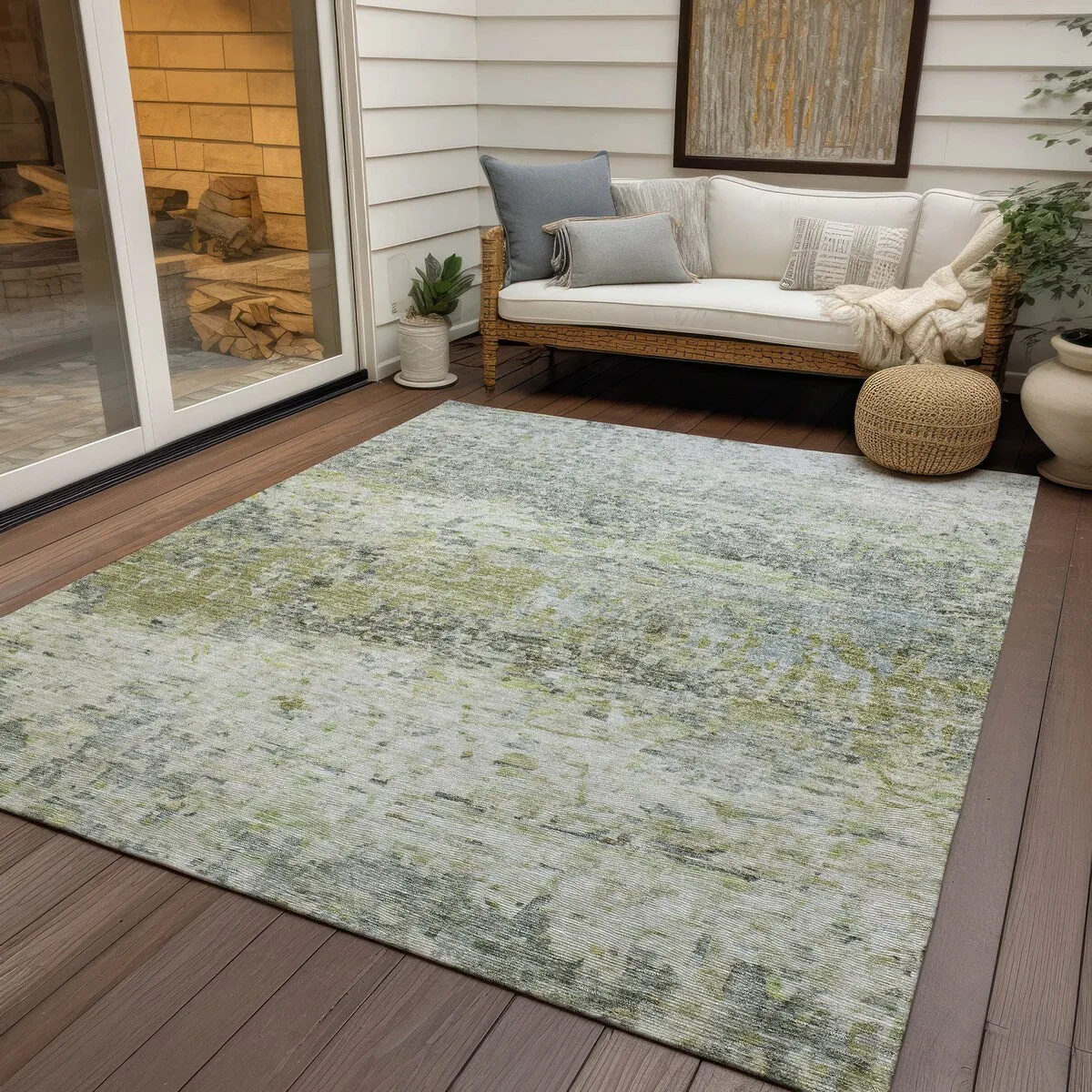 Machine Washable Indoor/ Outdoor Abstract Contemporary Chantille Rug