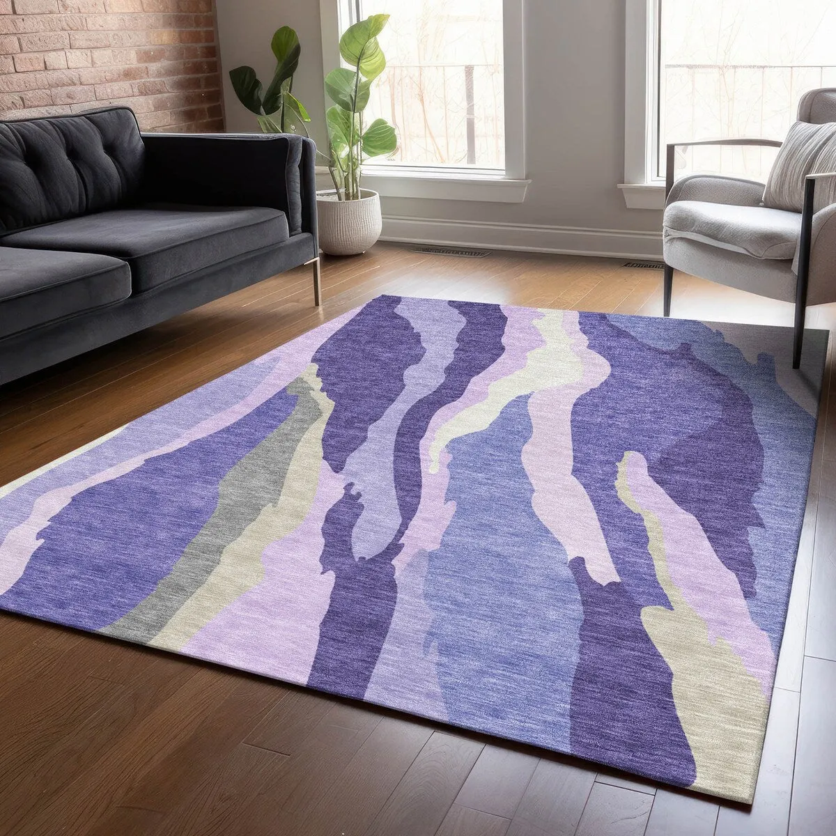 Machine Washable Indoor/ Outdoor Abstract Contemporary Chantille Rug
