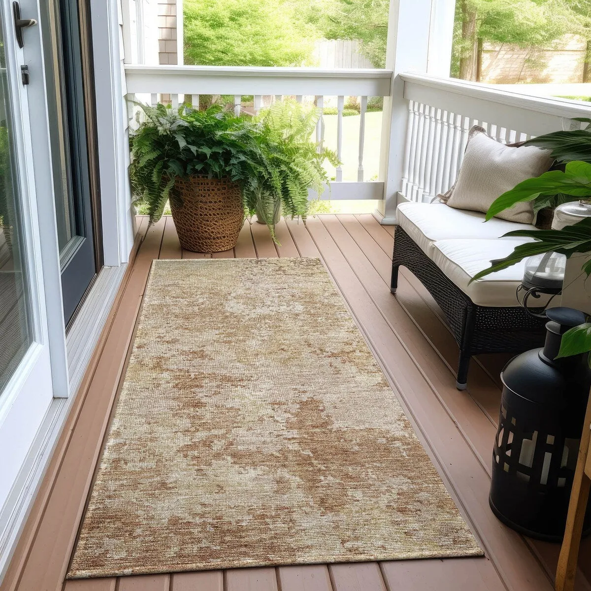 Machine Washable Indoor/ Outdoor Abstract Contemporary Chantille Rug