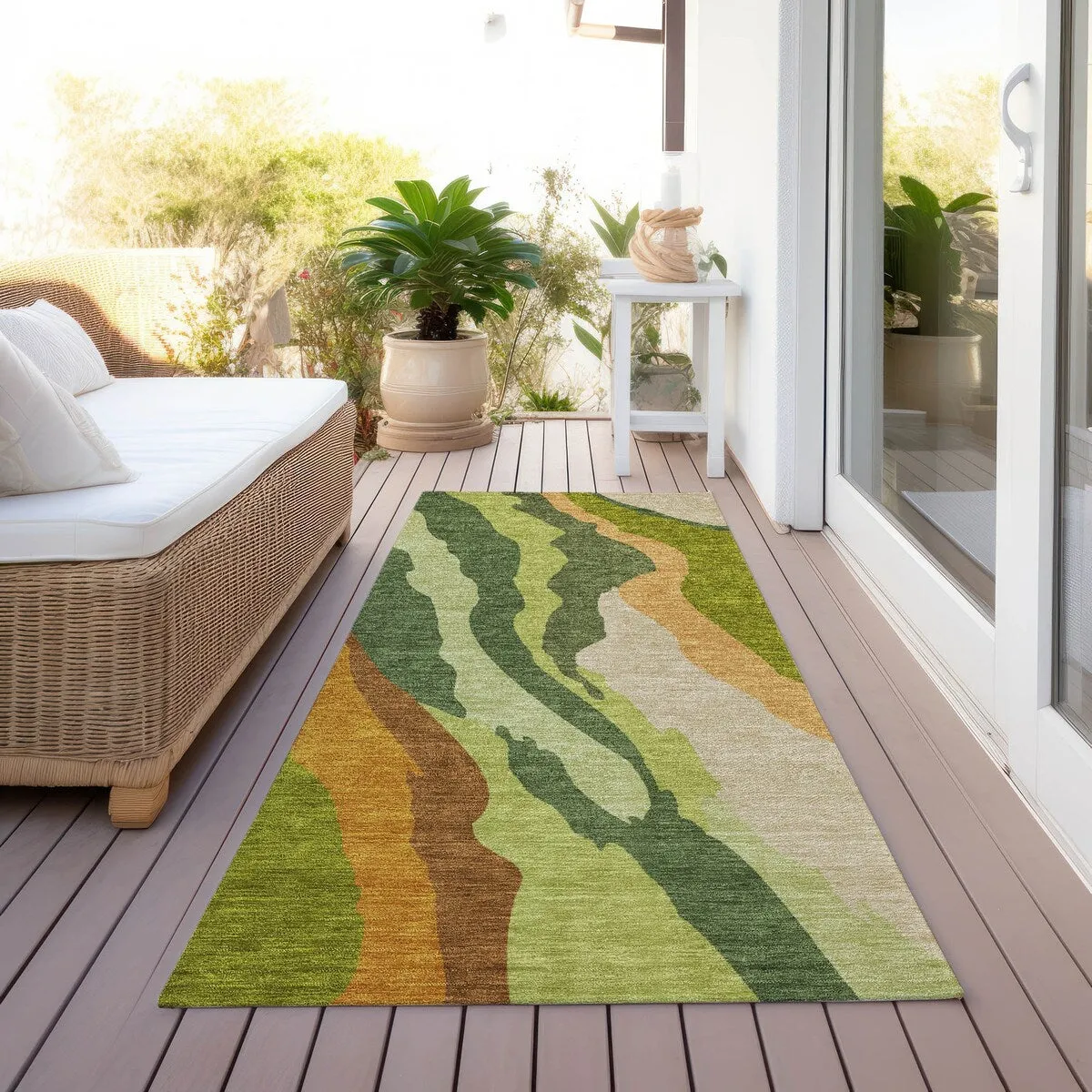 Machine Washable Indoor/ Outdoor Abstract Contemporary Chantille Rug