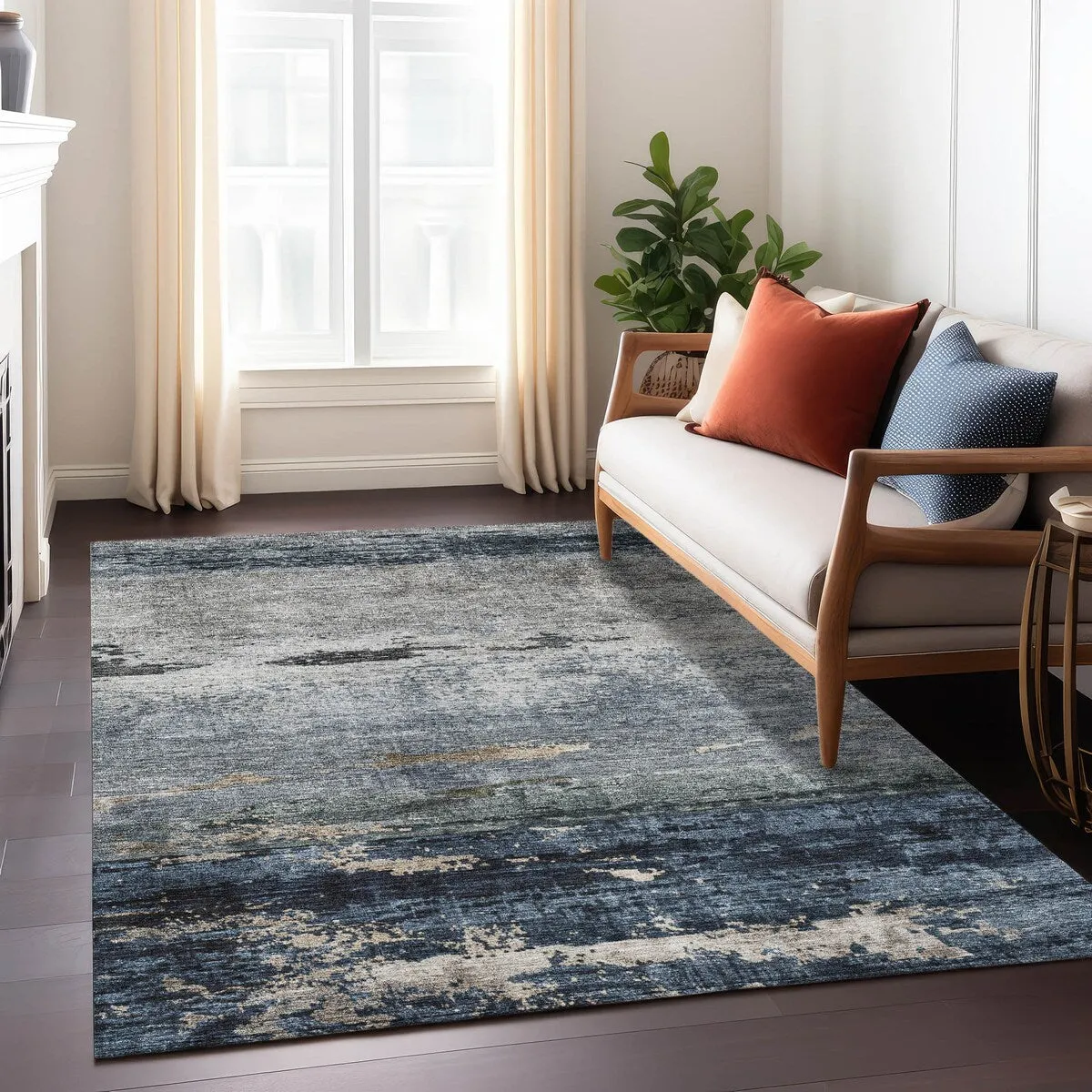 Machine Washable Indoor/ Outdoor Abstract Contemporary Chantille Rug