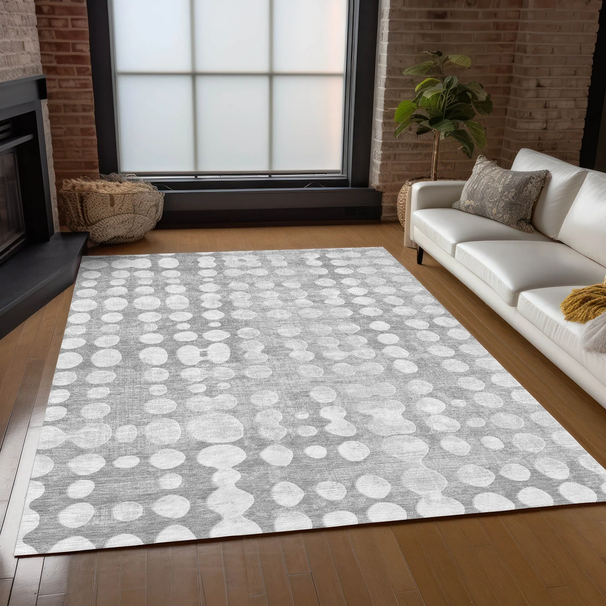 Machine Washable Indoor/ Outdoor Chantille Abstract Dots Rug