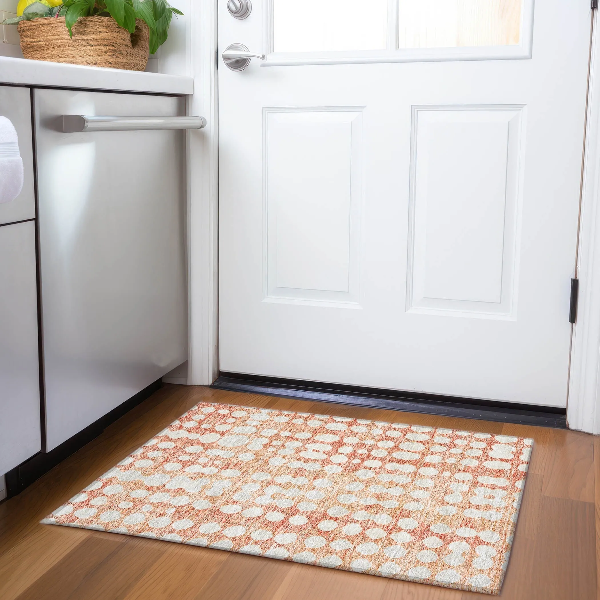 Machine Washable Indoor/ Outdoor Chantille Abstract Dots Rug