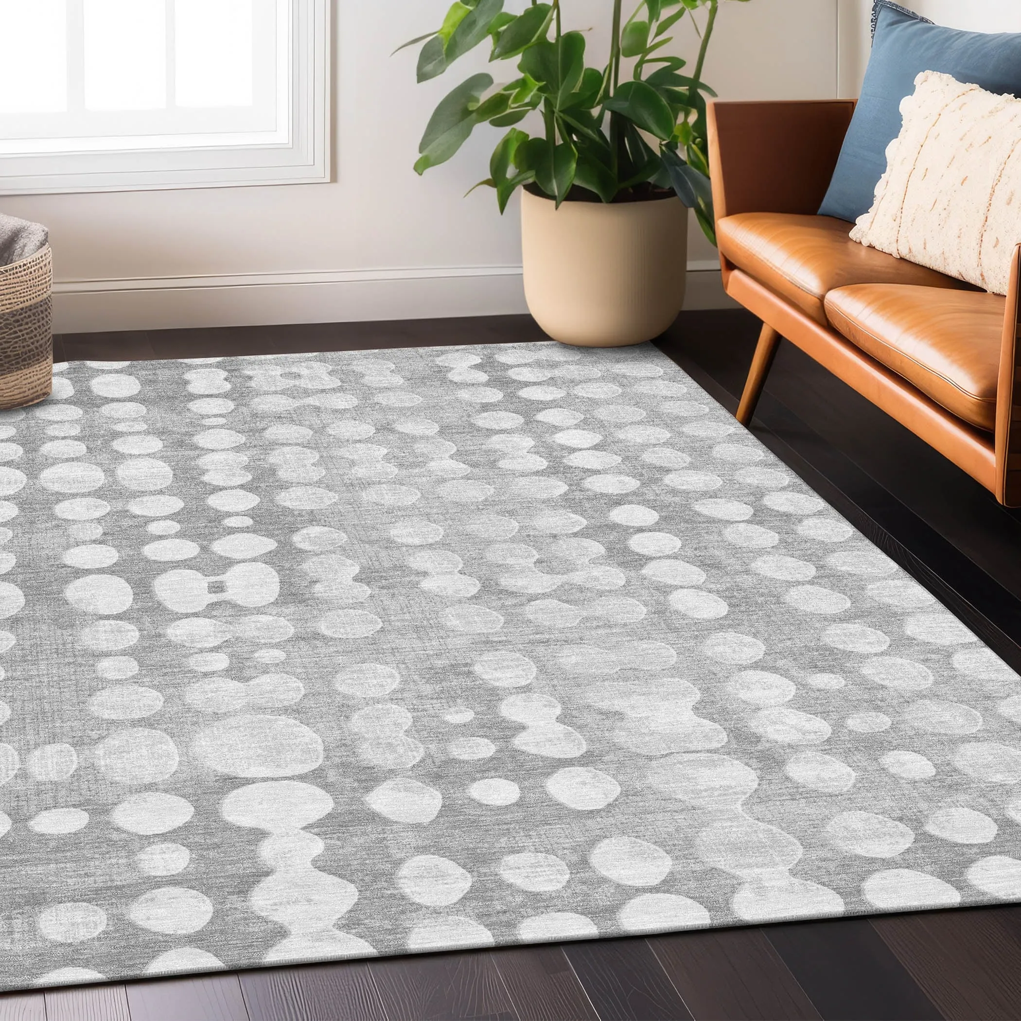Machine Washable Indoor/ Outdoor Chantille Abstract Dots Rug