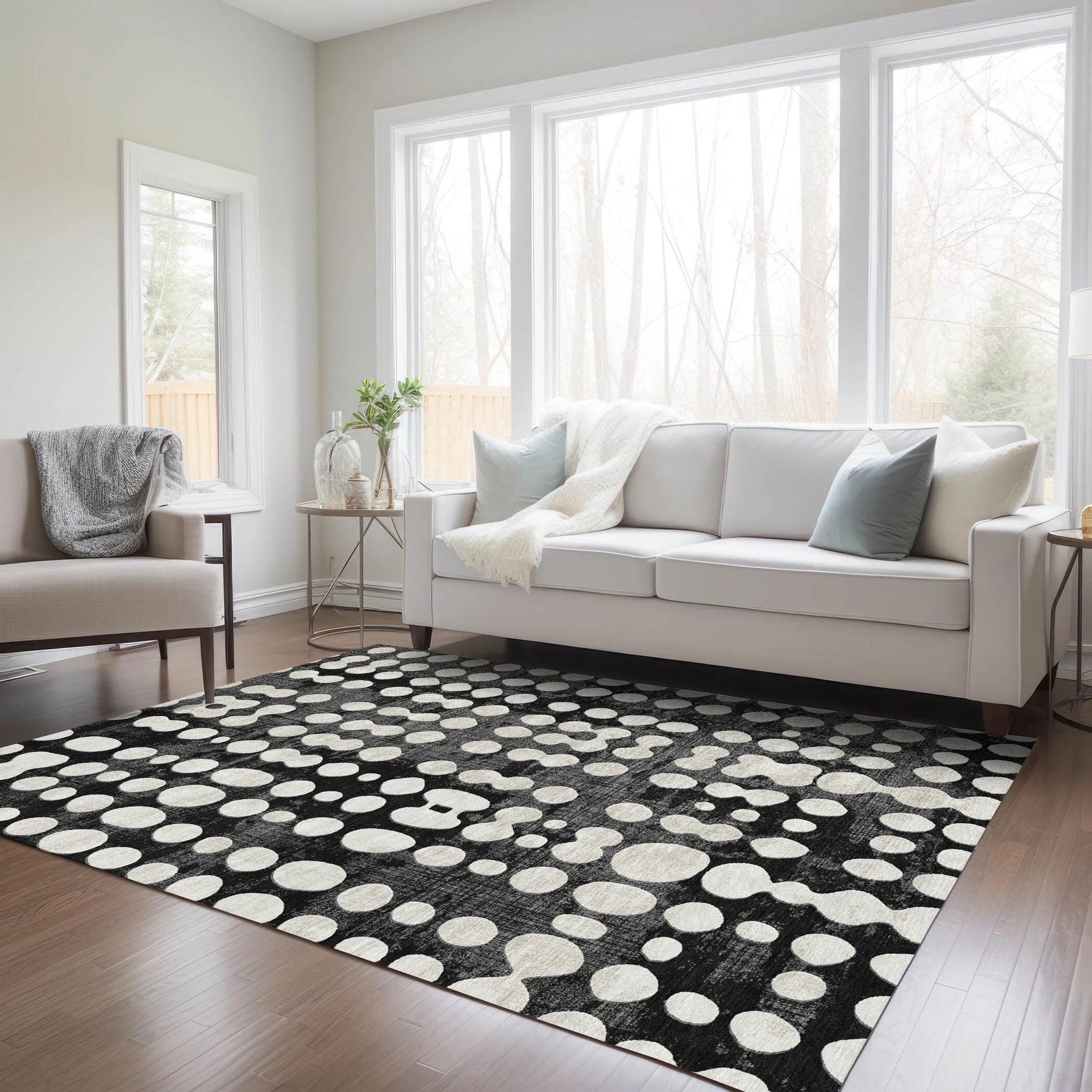 Machine Washable Indoor/ Outdoor Chantille Abstract Dots Rug