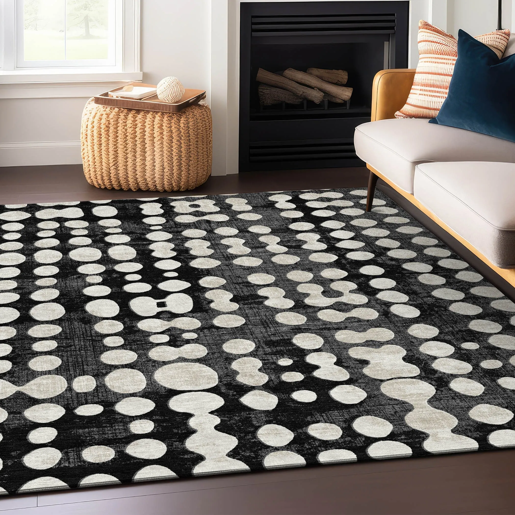 Machine Washable Indoor/ Outdoor Chantille Abstract Dots Rug