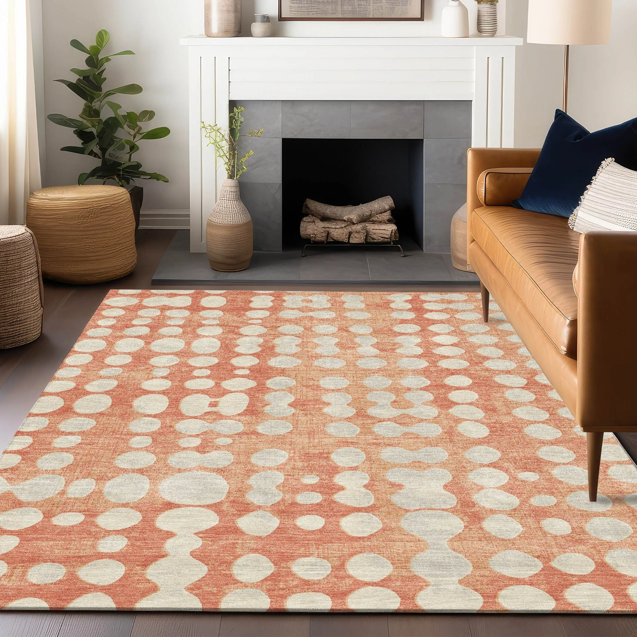 Machine Washable Indoor/ Outdoor Chantille Abstract Dots Rug