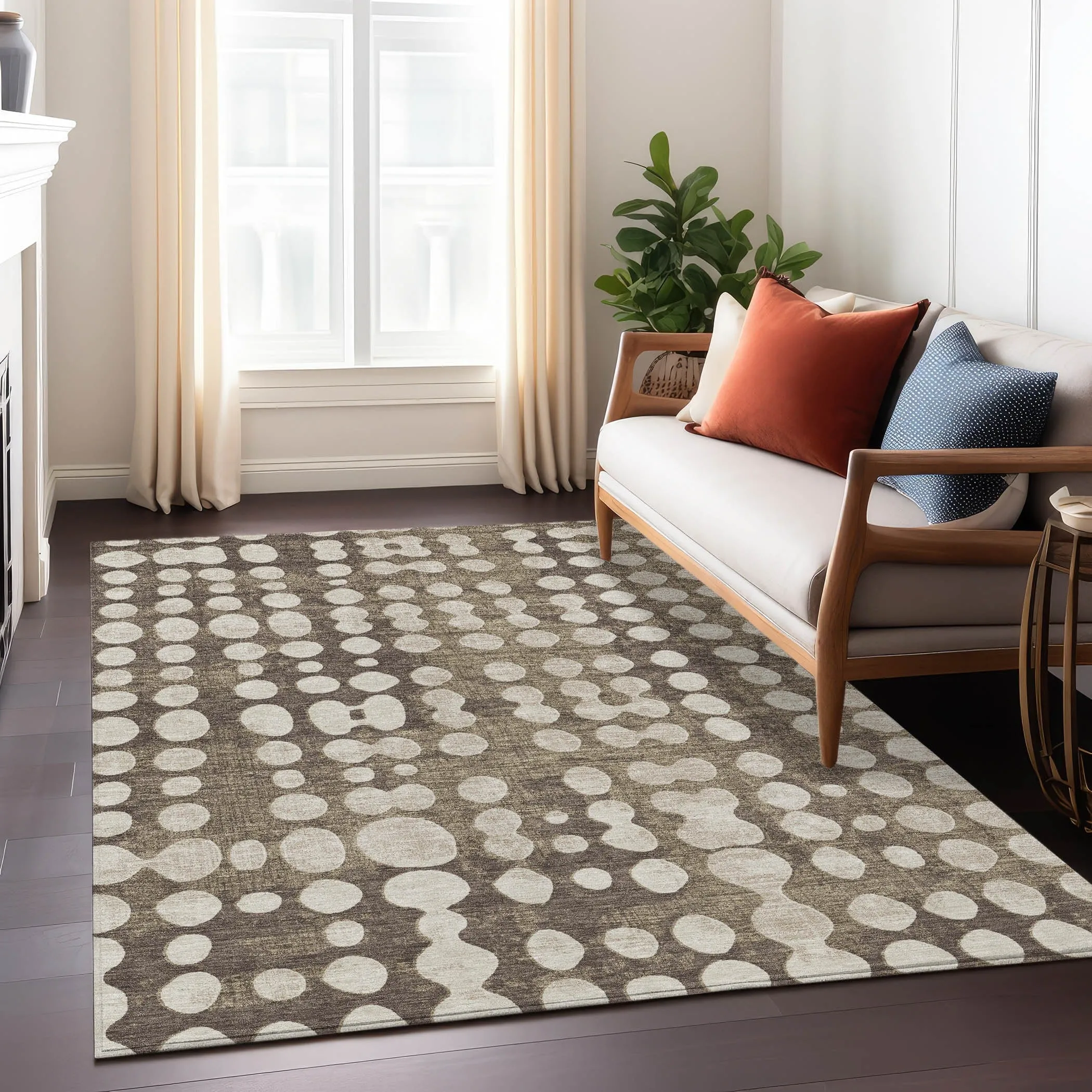 Machine Washable Indoor/ Outdoor Chantille Abstract Dots Rug