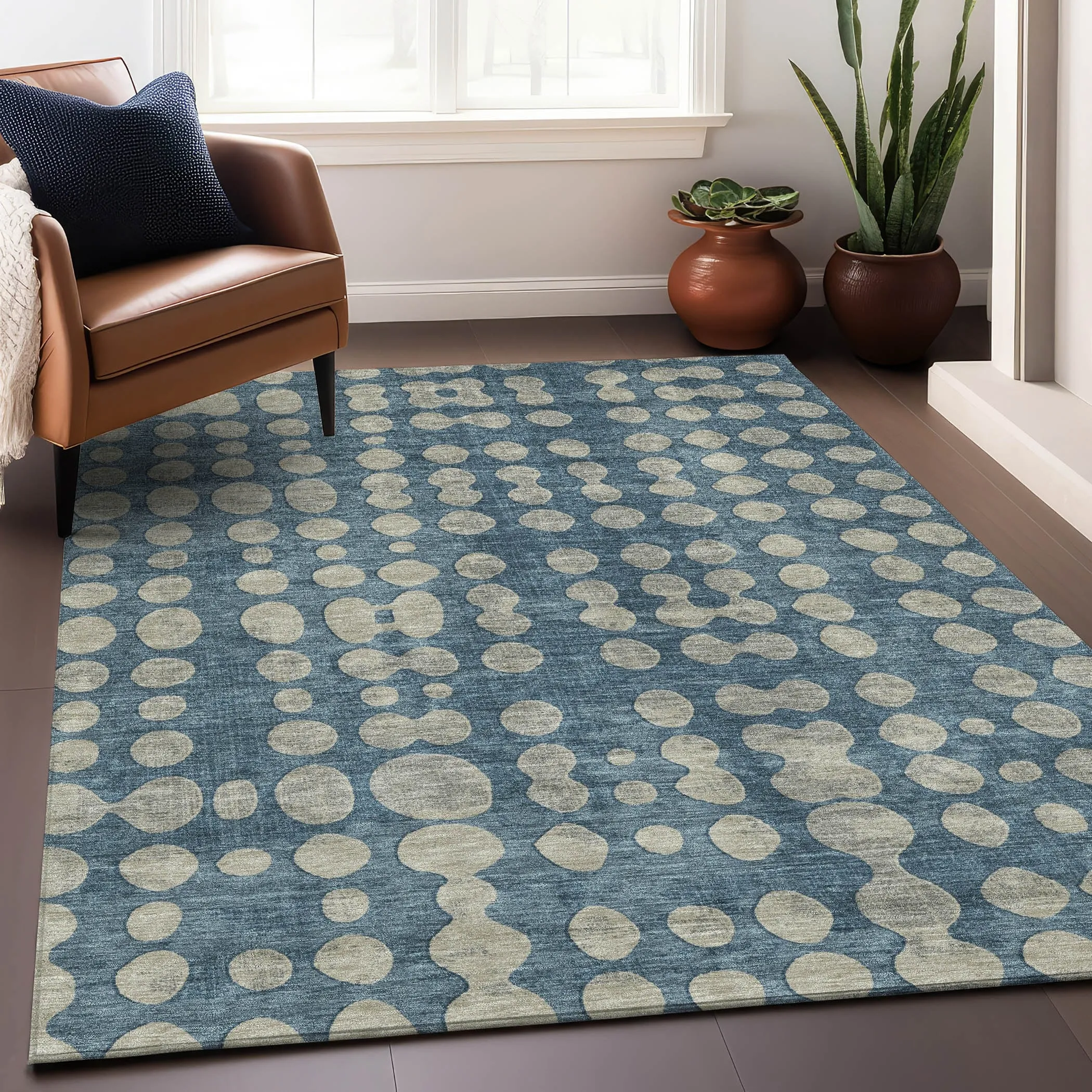 Machine Washable Indoor/ Outdoor Chantille Abstract Dots Rug