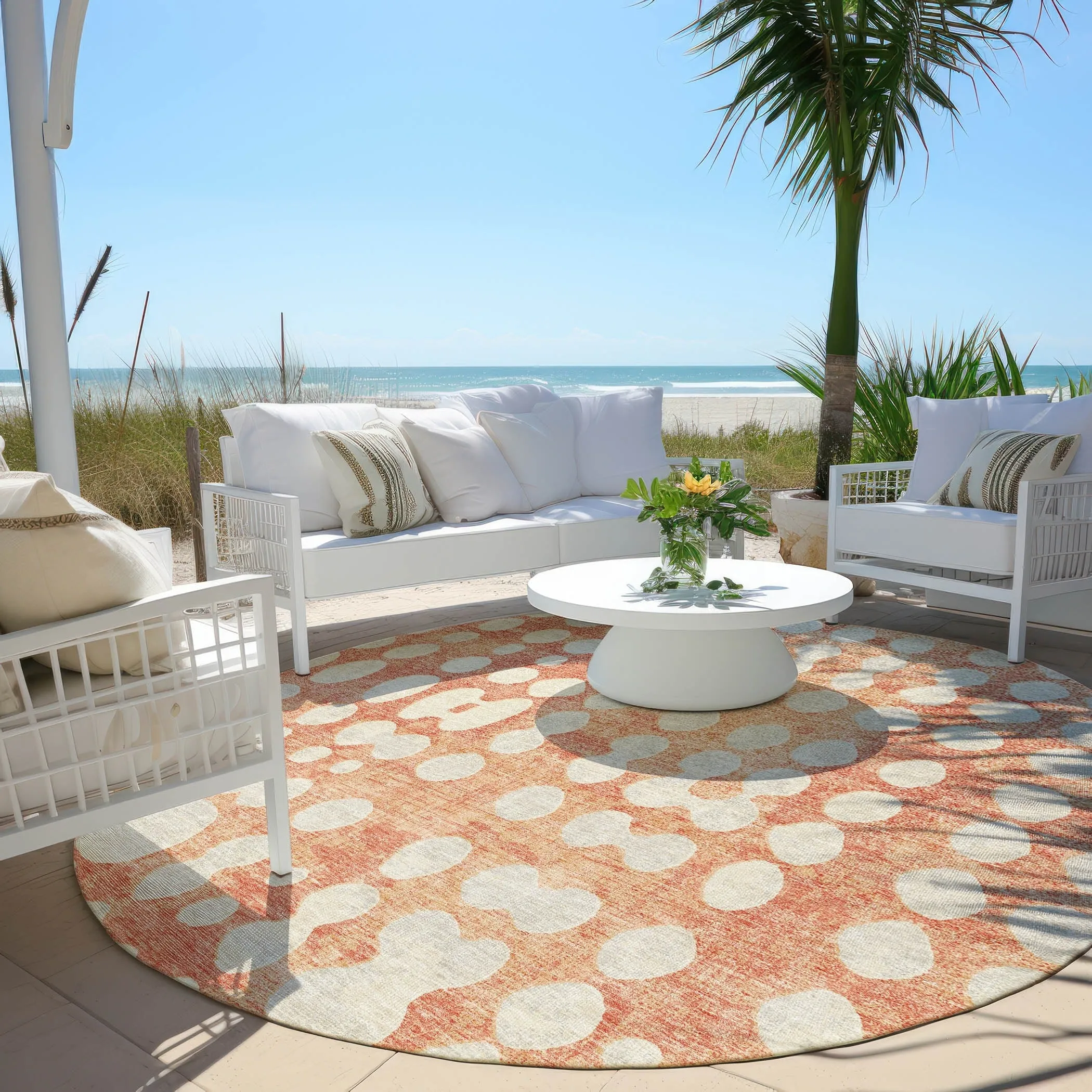 Machine Washable Indoor/ Outdoor Chantille Abstract Dots Rug