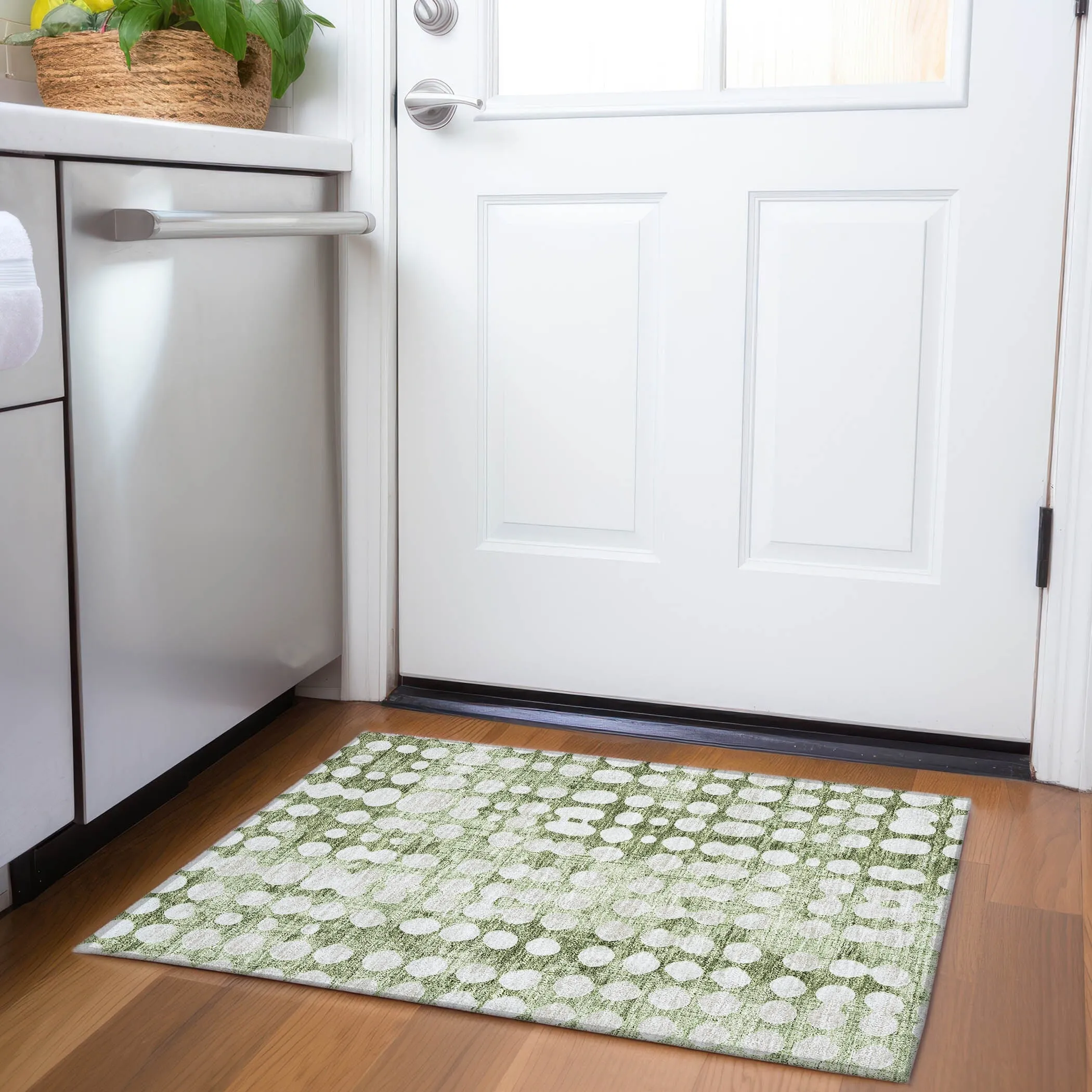 Machine Washable Indoor/ Outdoor Chantille Abstract Dots Rug