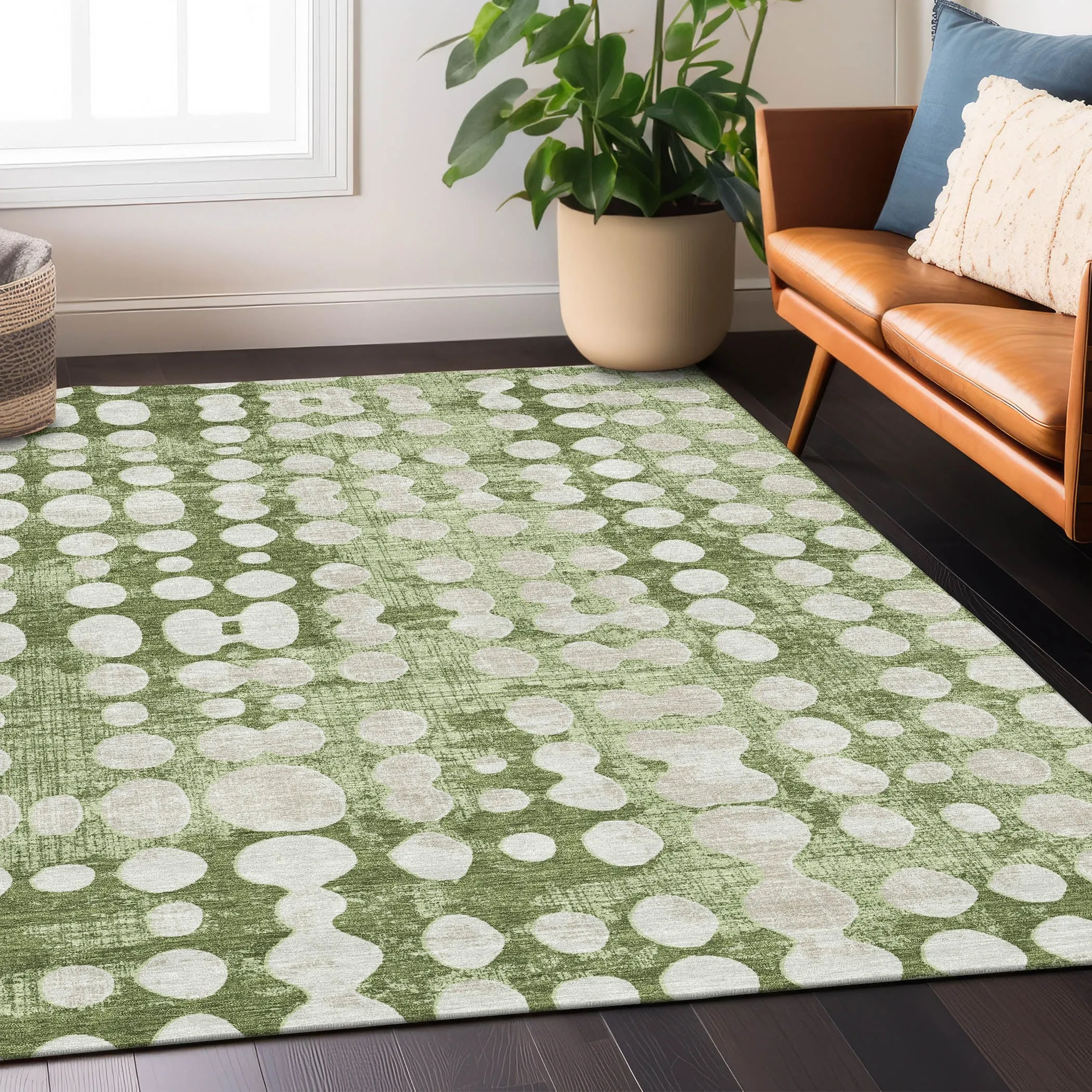 Machine Washable Indoor/ Outdoor Chantille Abstract Dots Rug