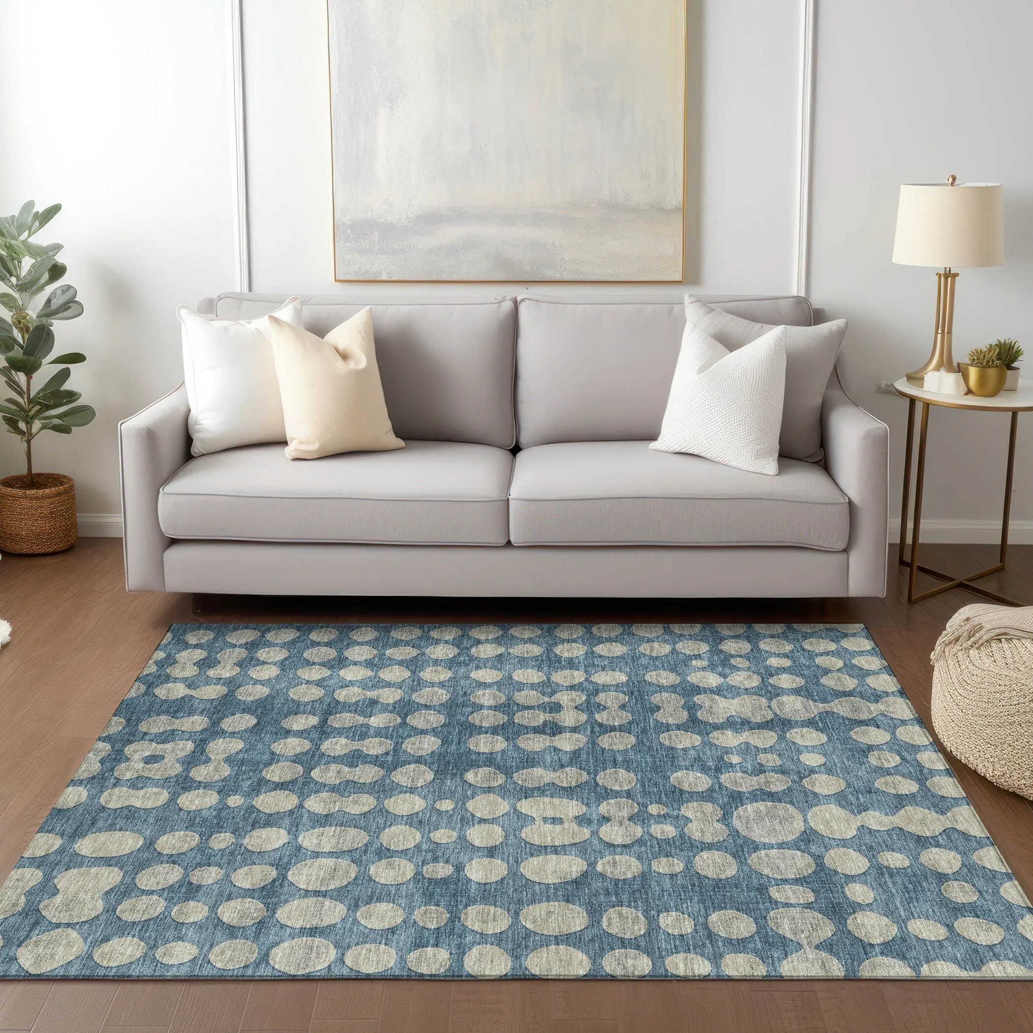 Machine Washable Indoor/ Outdoor Chantille Abstract Dots Rug