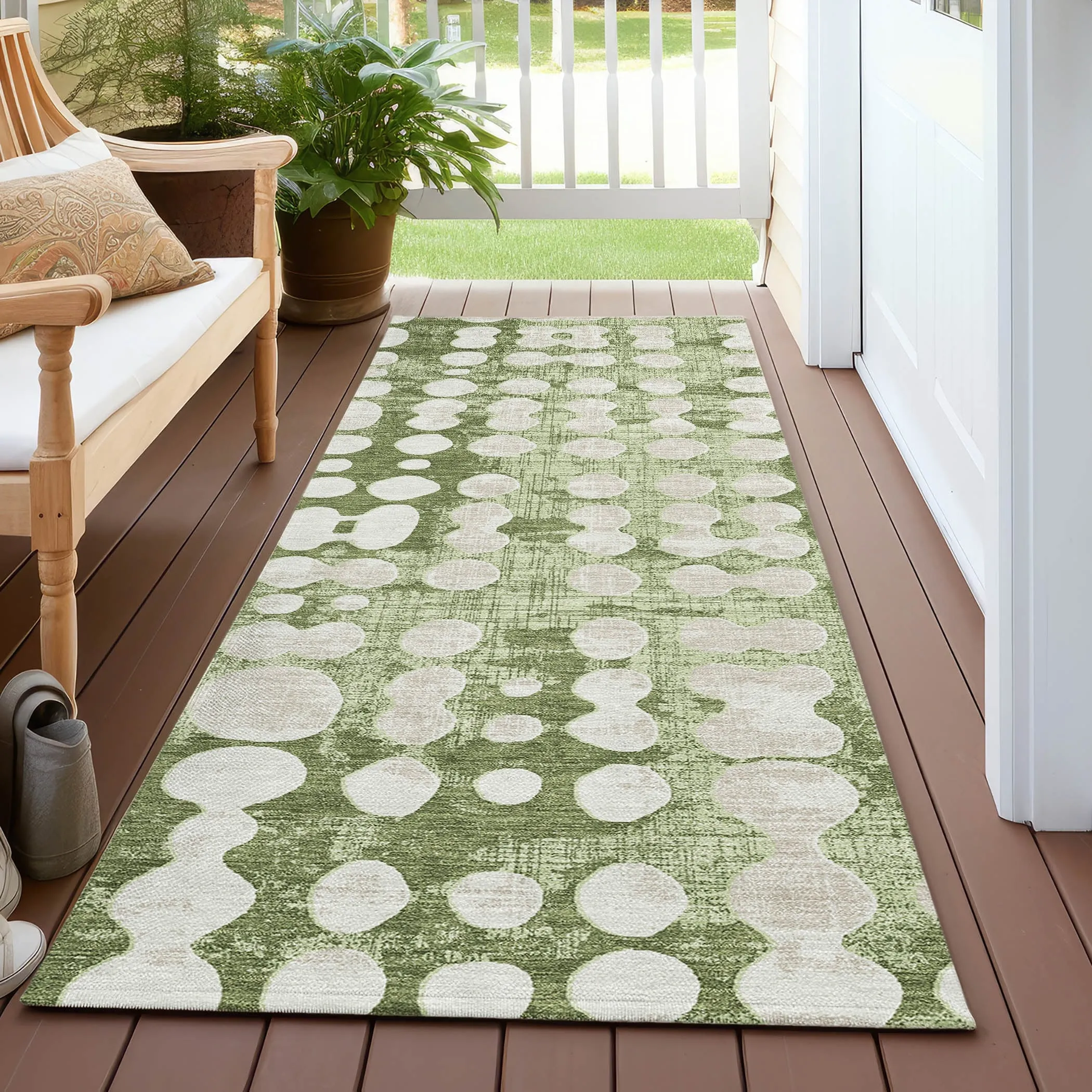 Machine Washable Indoor/ Outdoor Chantille Abstract Dots Rug