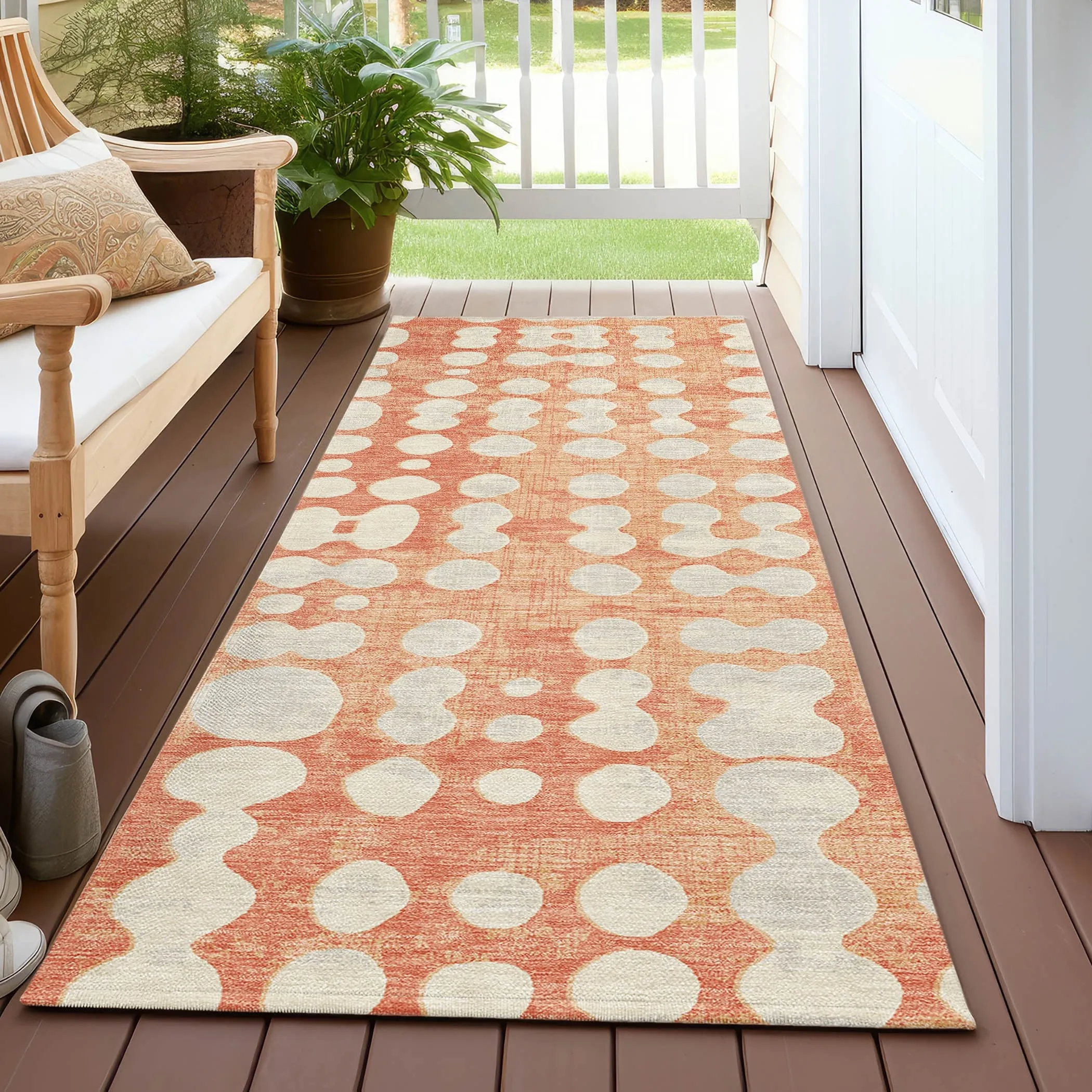 Machine Washable Indoor/ Outdoor Chantille Abstract Dots Rug