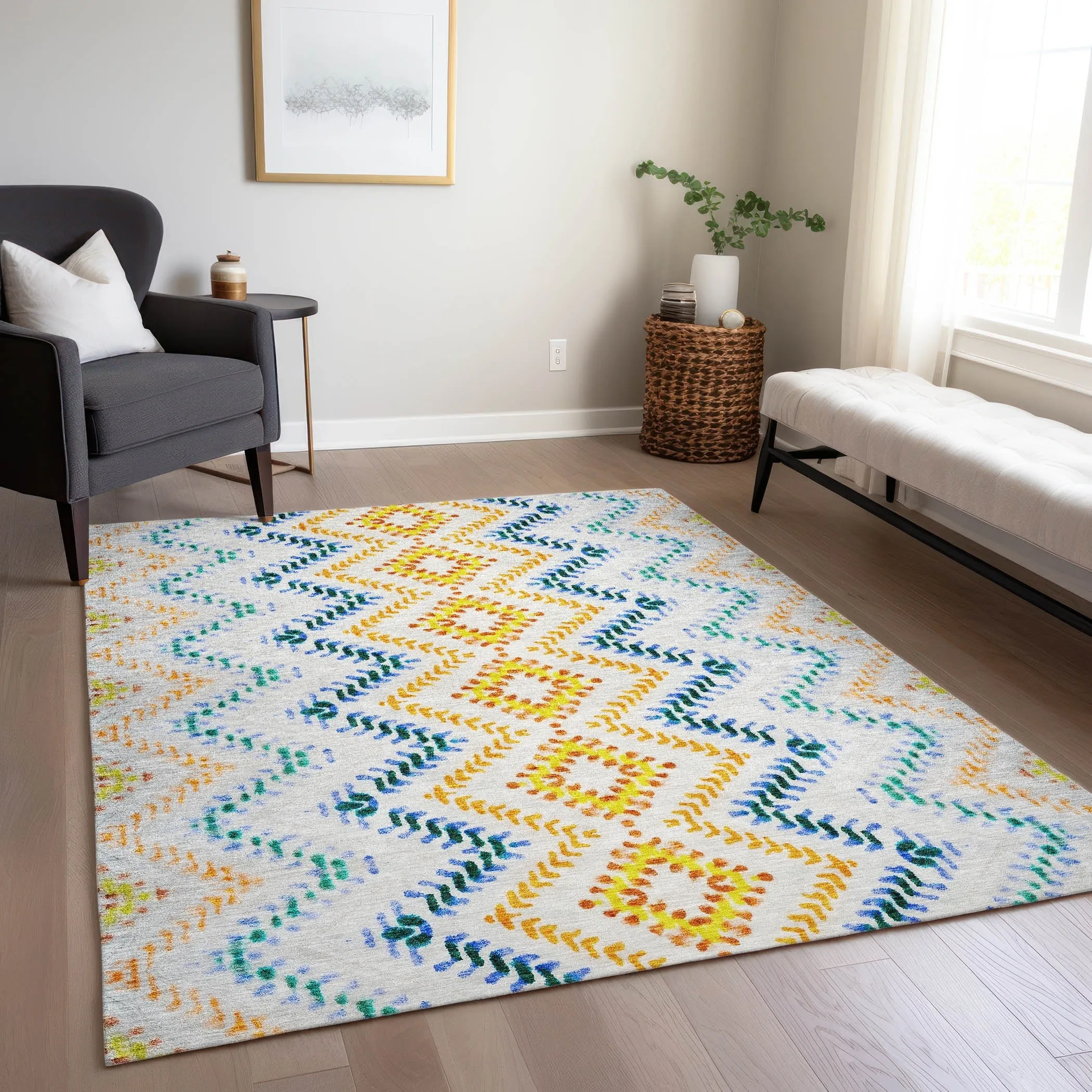 Machine Washable Indoor/ Outdoor Chantille Boho Global Rug