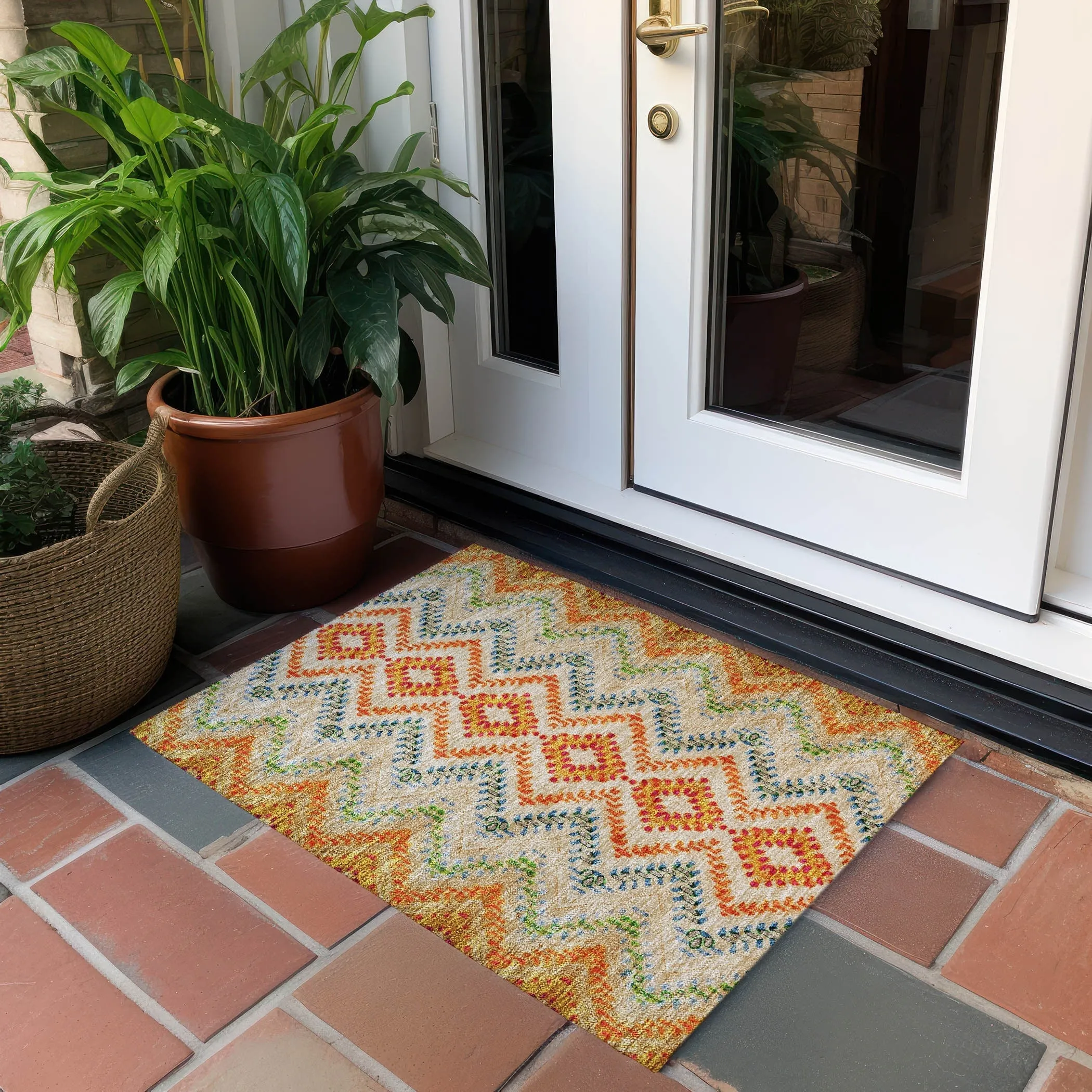 Machine Washable Indoor/ Outdoor Chantille Boho Global Rug