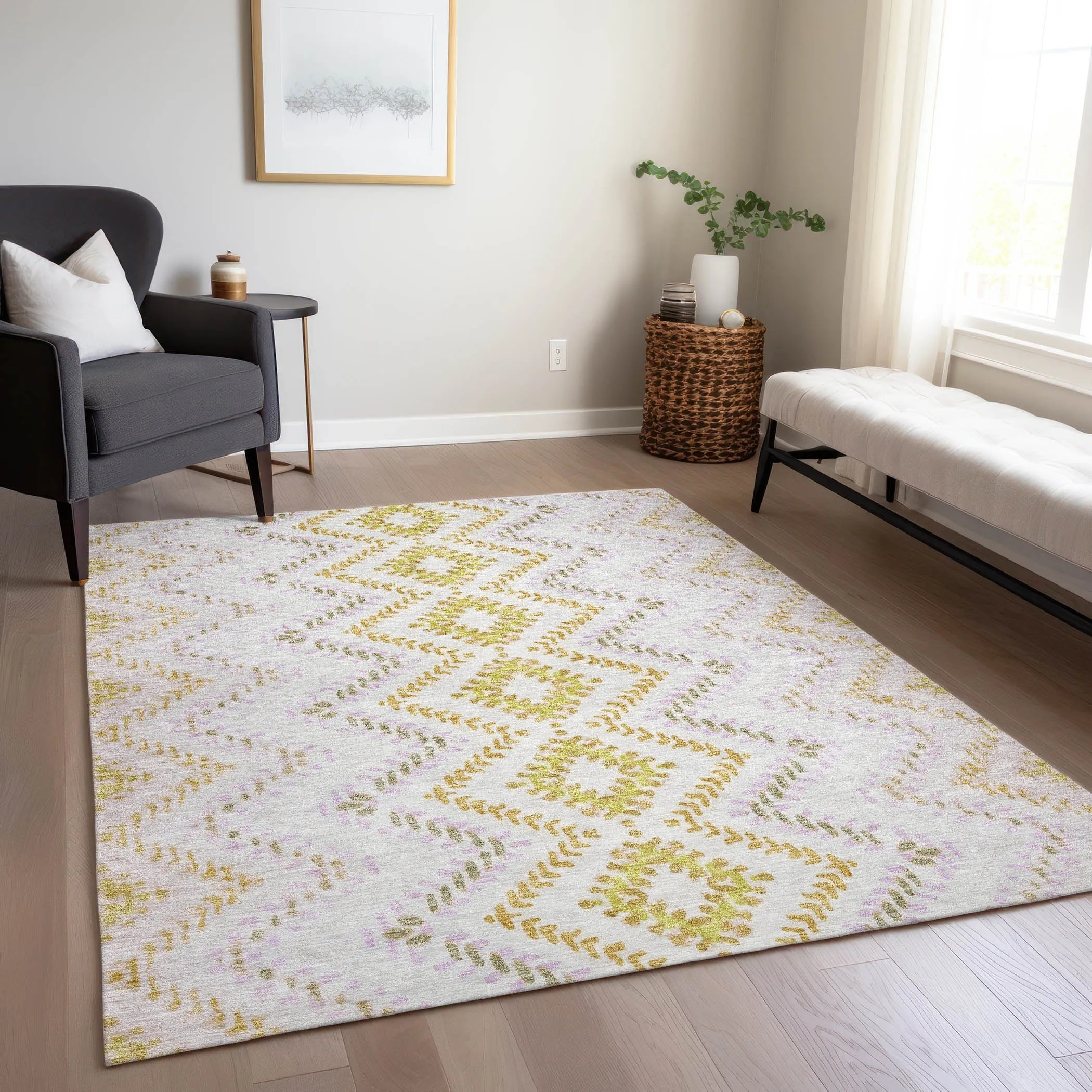 Machine Washable Indoor/ Outdoor Chantille Boho Global Rug