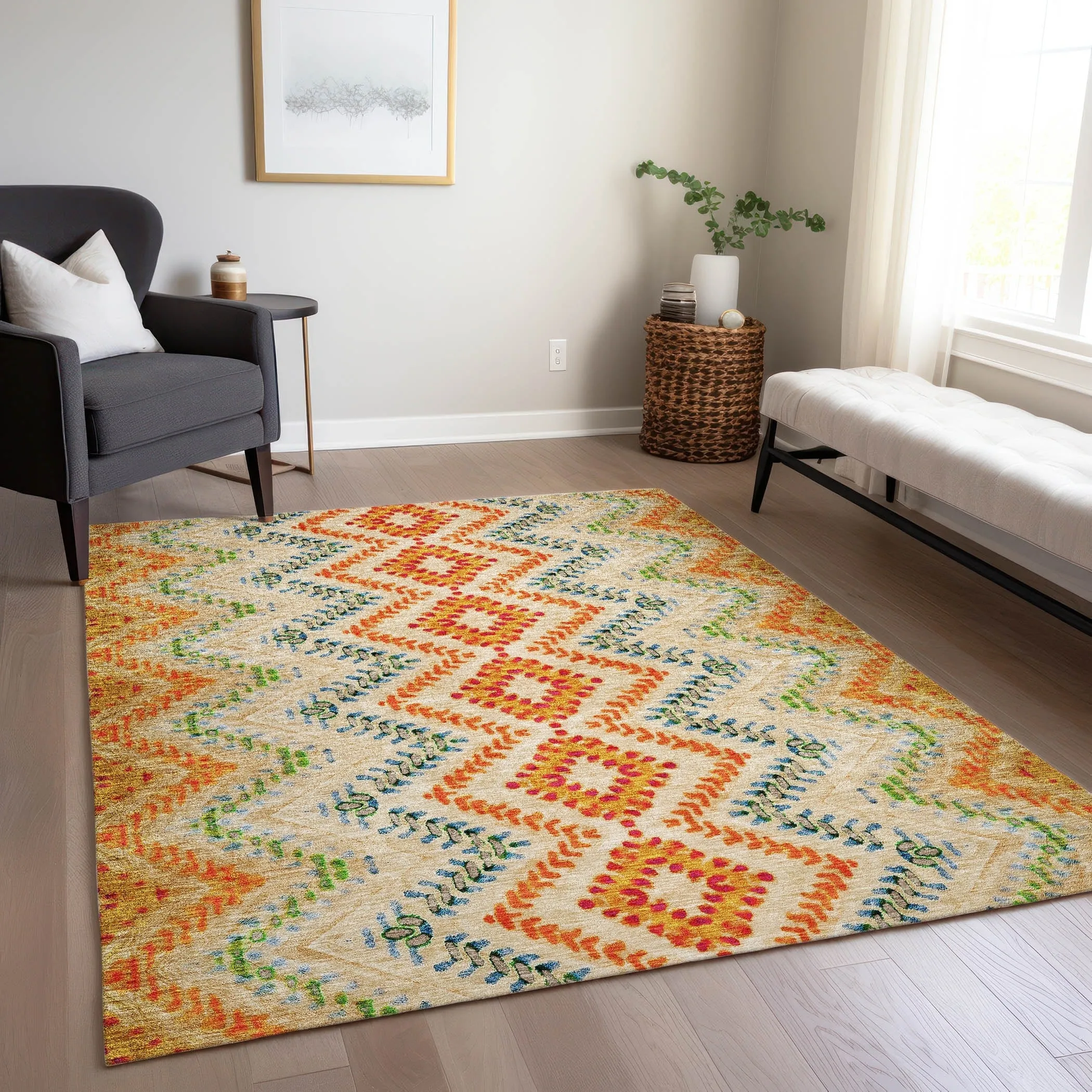 Machine Washable Indoor/ Outdoor Chantille Boho Global Rug