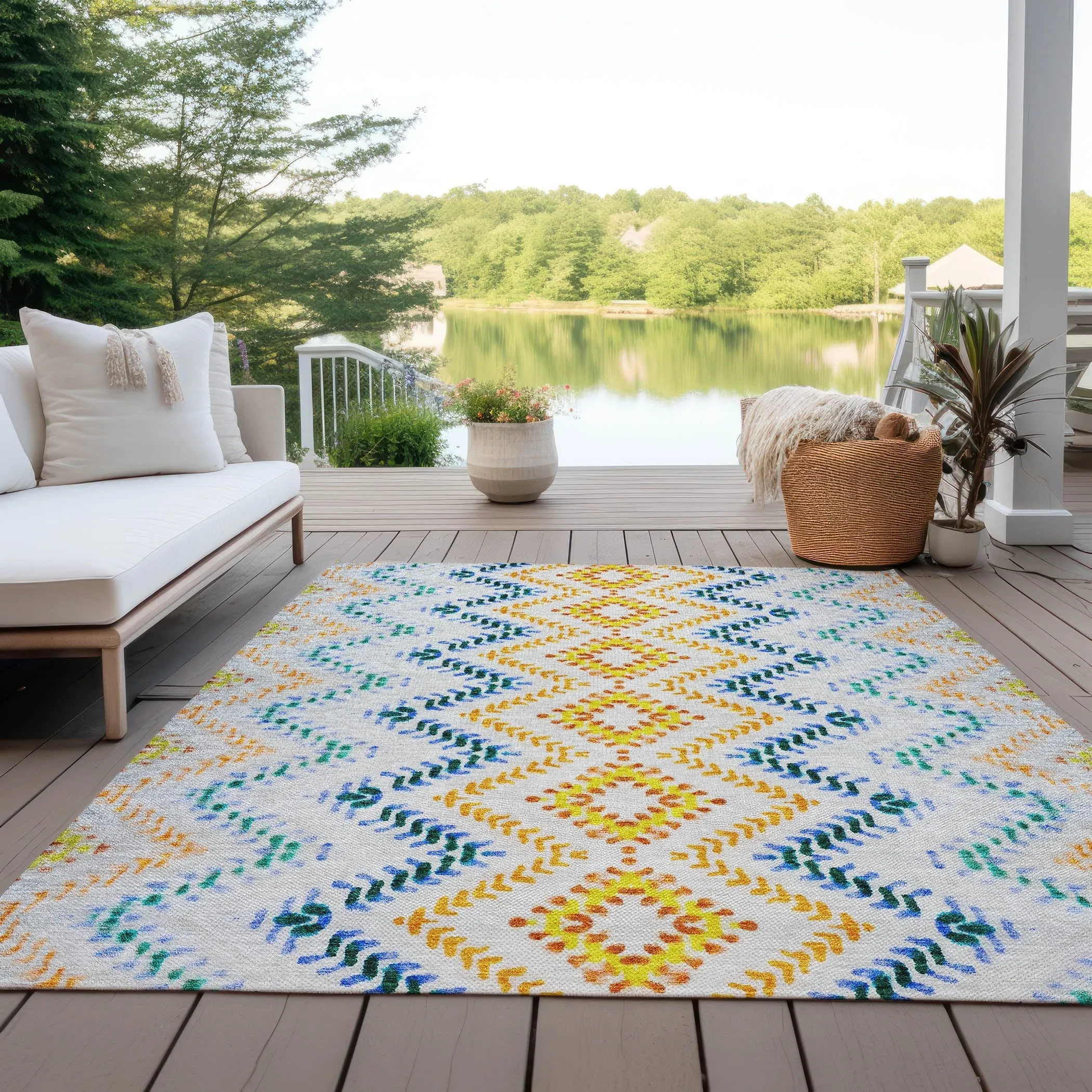 Machine Washable Indoor/ Outdoor Chantille Boho Global Rug