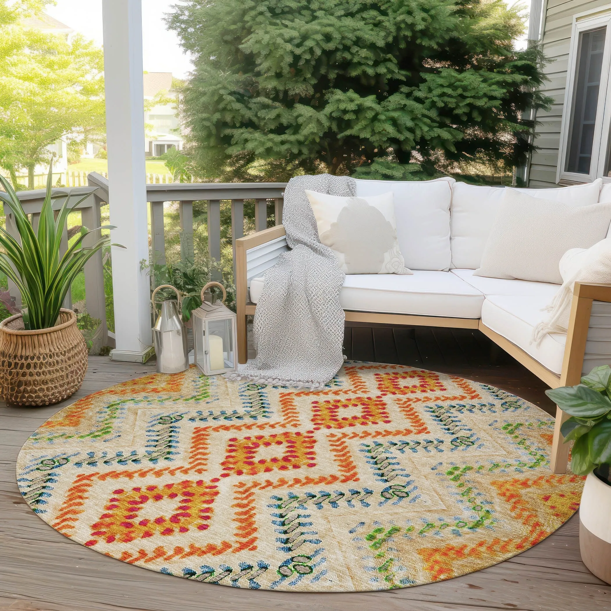 Machine Washable Indoor/ Outdoor Chantille Boho Global Rug