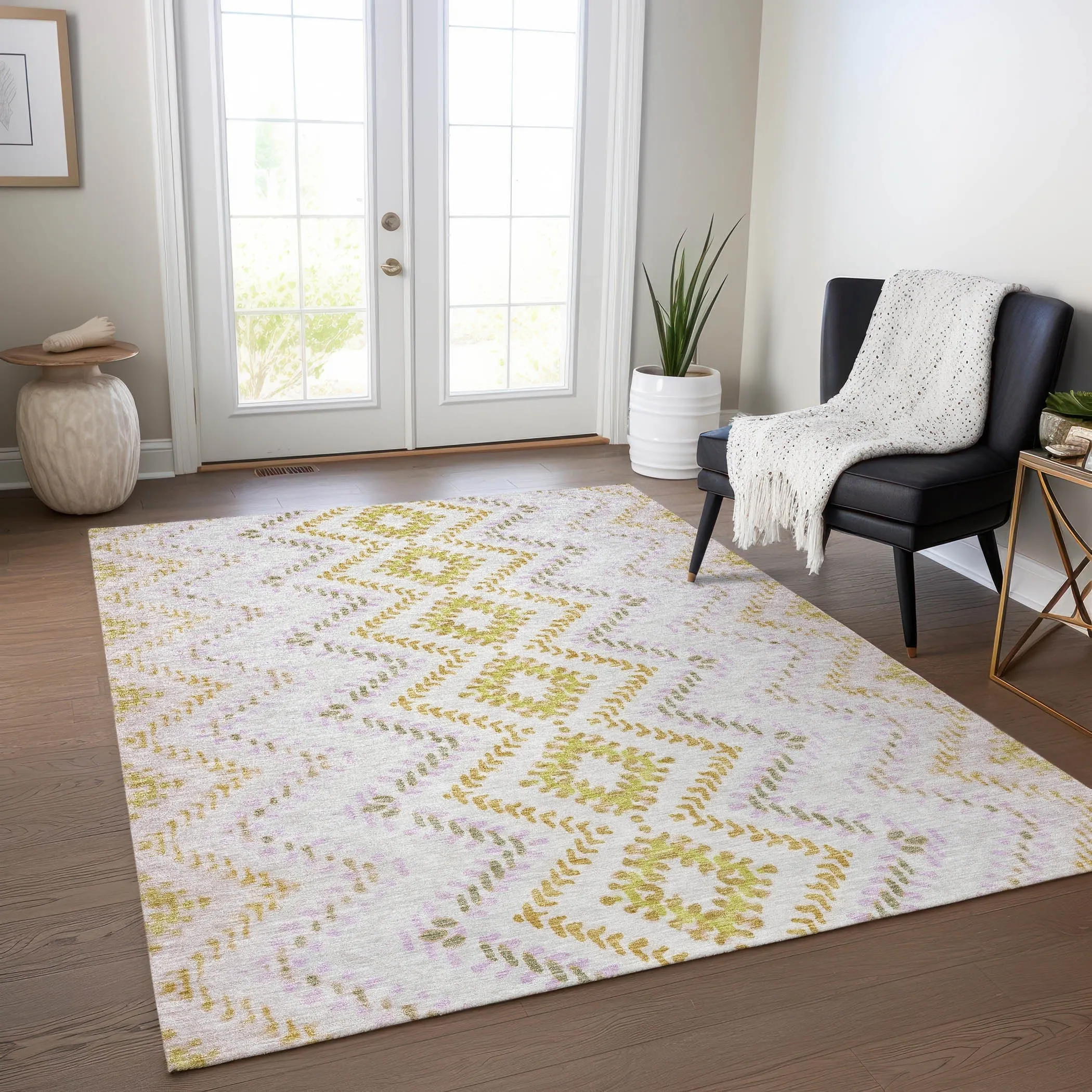 Machine Washable Indoor/ Outdoor Chantille Boho Global Rug