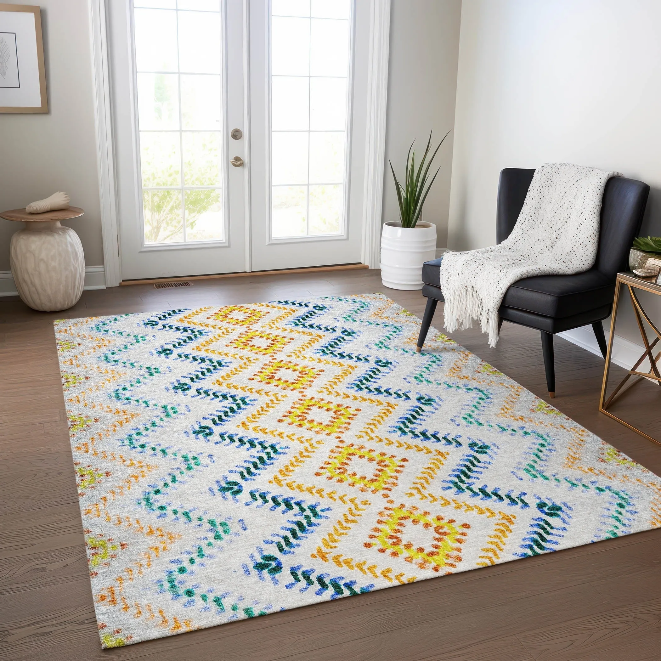 Machine Washable Indoor/ Outdoor Chantille Boho Global Rug